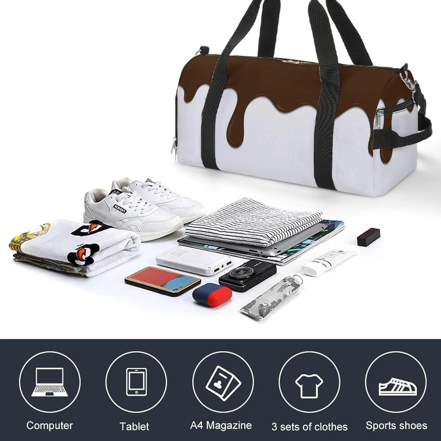 Sport Gym Duffel with Shoe Compartment Wet Pocket, Melted-chocolate Dripping Shoulder Travel Bag for Women Men, style
