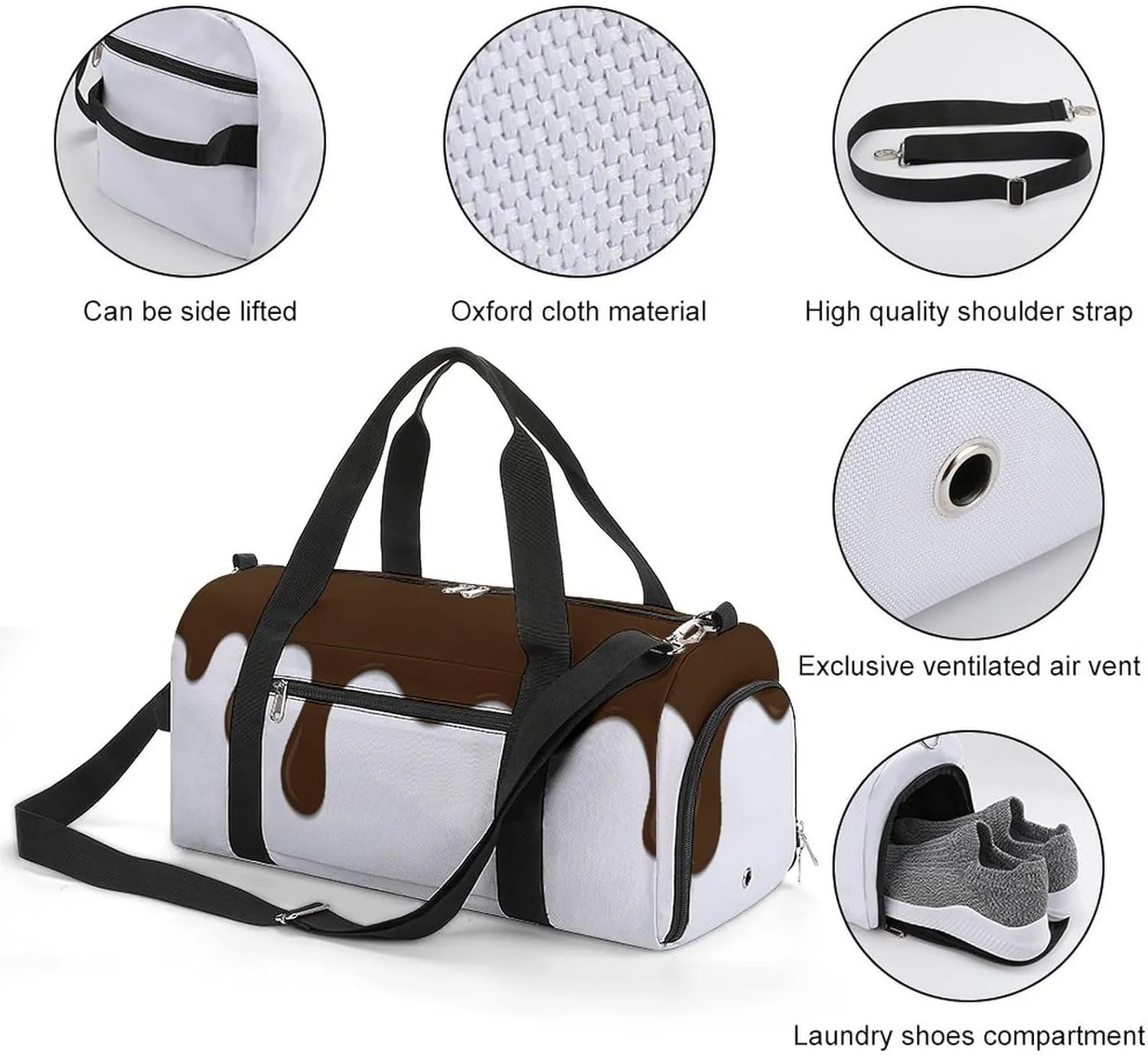 Sport Gym Duffel with Shoe Compartment Wet Pocket, Melted-chocolate Dripping Shoulder Travel Bag for Women Men, style