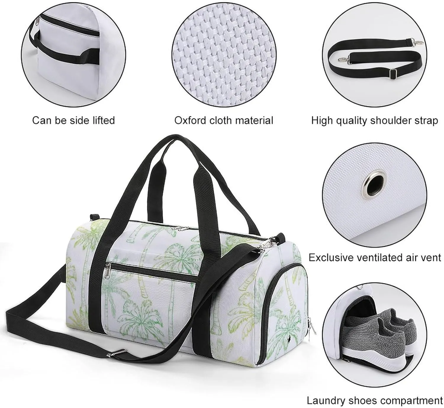 Sport Gym Duffel with Shoe Compartment Wet Pocket, Palms-trees Shoulder Travel Bag for Women Men, style-1
