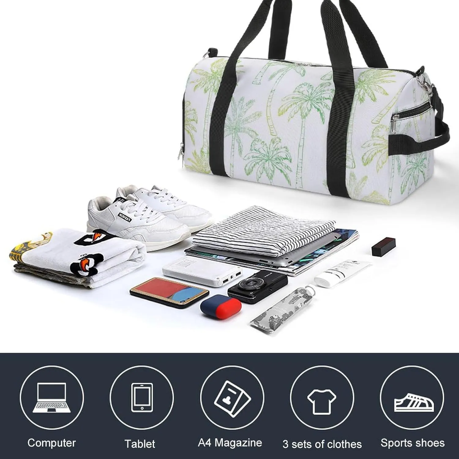 Sport Gym Duffel with Shoe Compartment Wet Pocket, Palms-trees Shoulder Travel Bag for Women Men, style-1