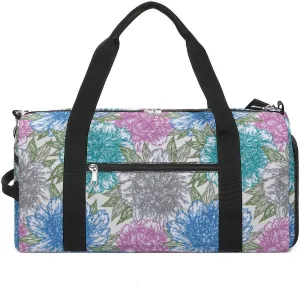 Sport Gym Duffel with Shoe Compartment Wet Pocket, Peony-flowers-lines Shoulder Travel Bag for Women Men