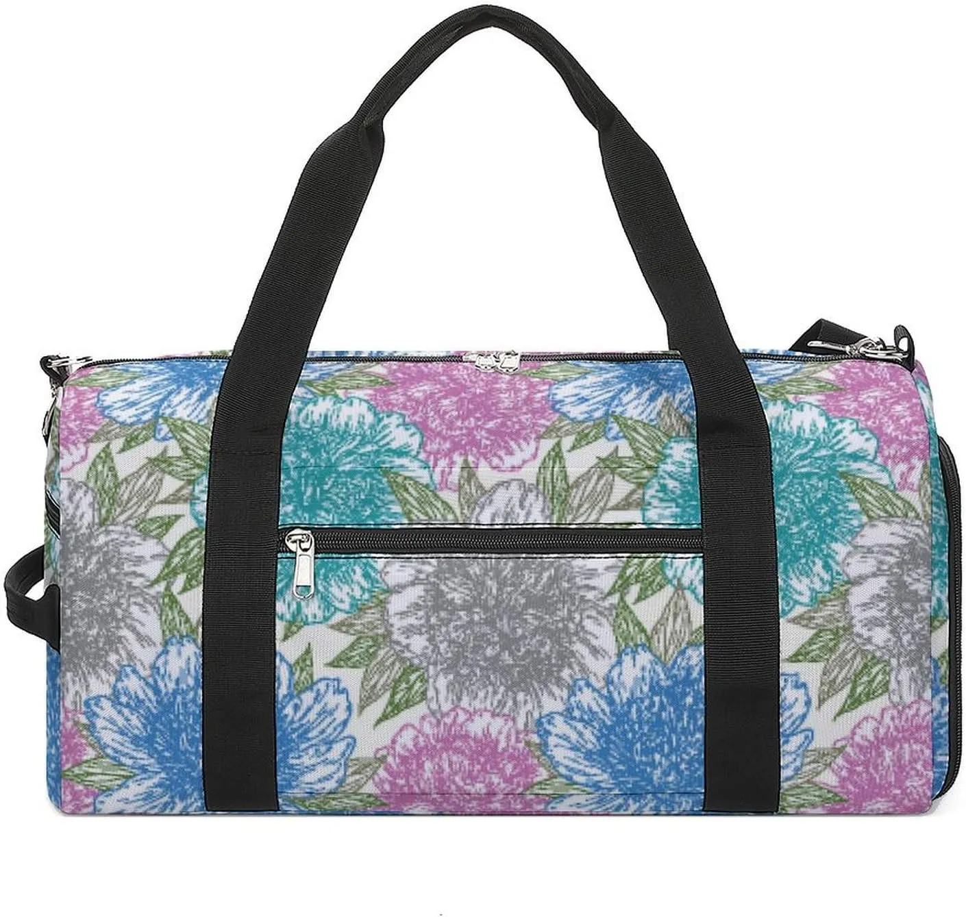 Sport Gym Duffel with Shoe Compartment Wet Pocket, Peony-flowers-lines Shoulder Travel Bag for Women Men