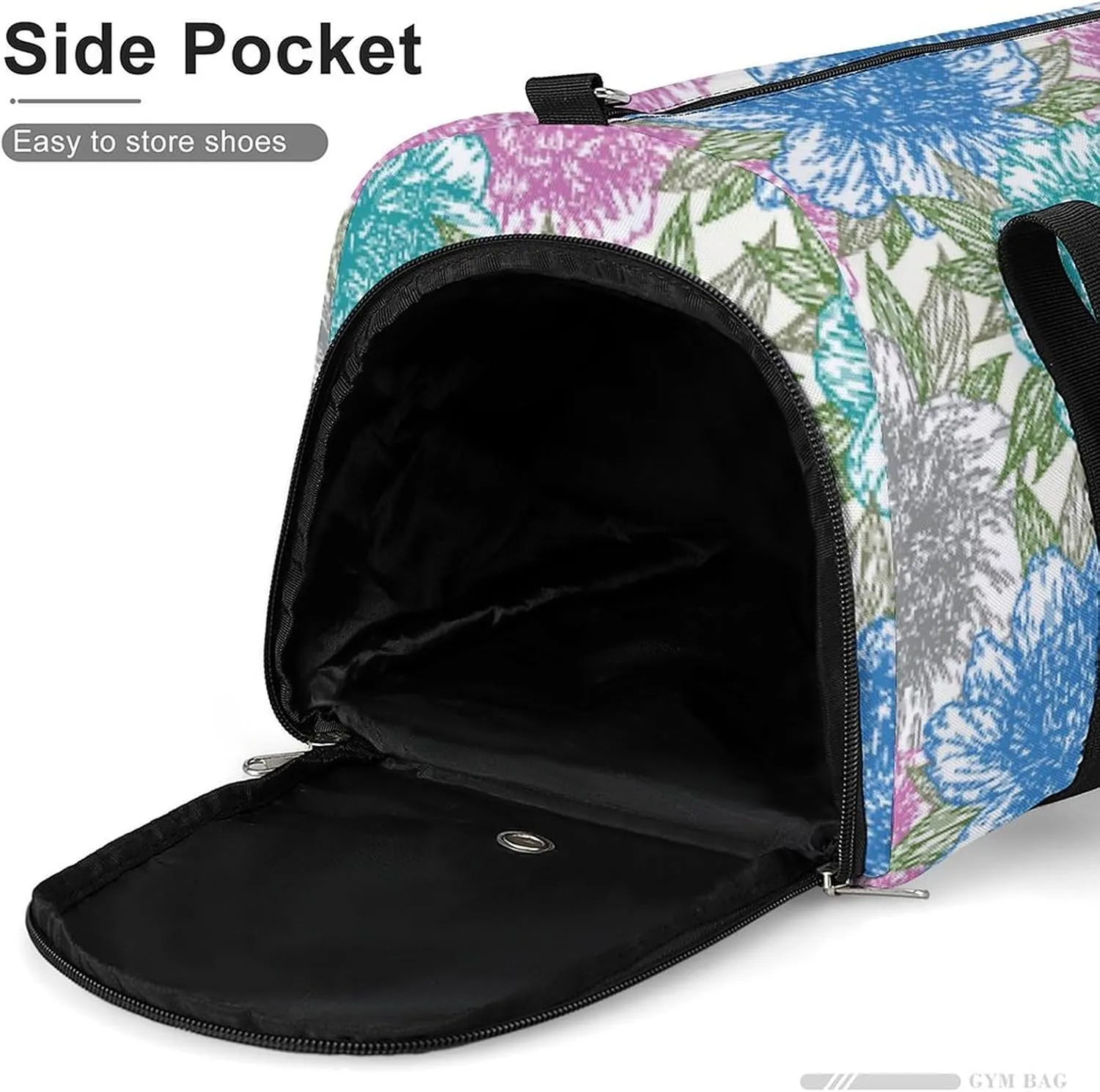 Sport Gym Duffel with Shoe Compartment Wet Pocket, Peony-flowers-lines Shoulder Travel Bag for Women Men