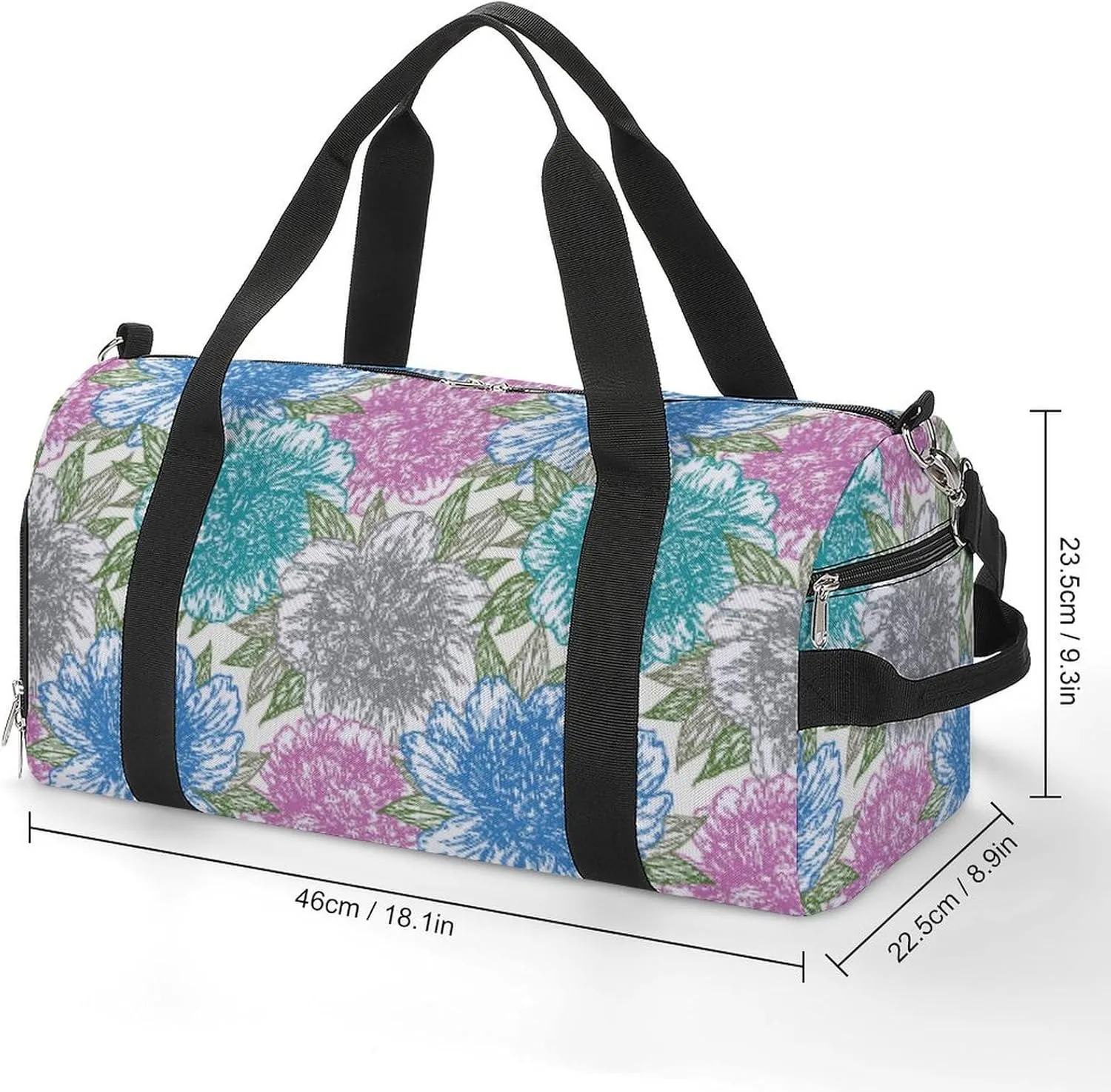 Sport Gym Duffel with Shoe Compartment Wet Pocket, Peony-flowers-lines Shoulder Travel Bag for Women Men
