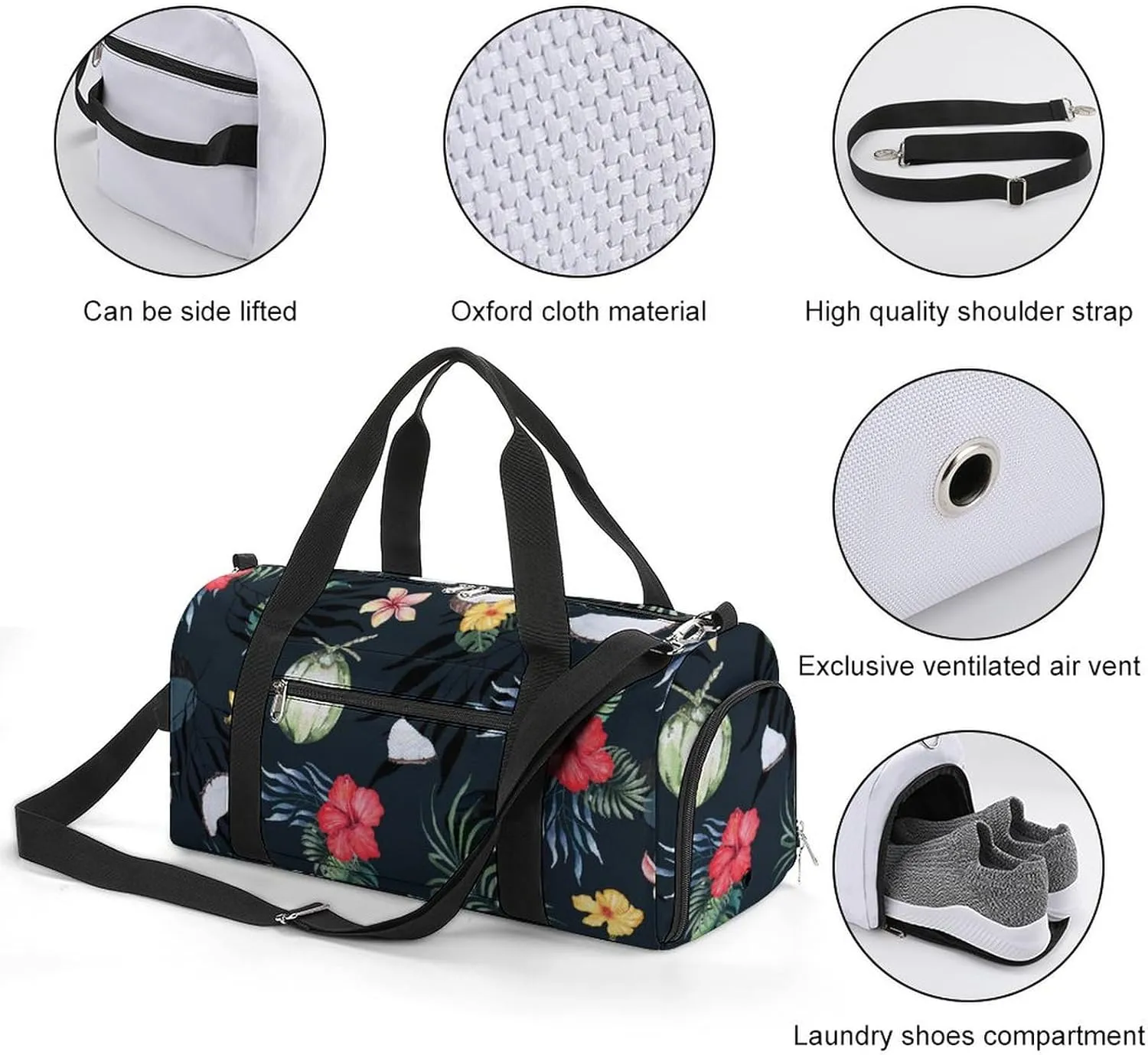 Sport Gym Duffel with Shoe Compartment Wet Pocket, Plumeria-flower-coconut-print Shoulder Travel Bag for Women Men, style-4