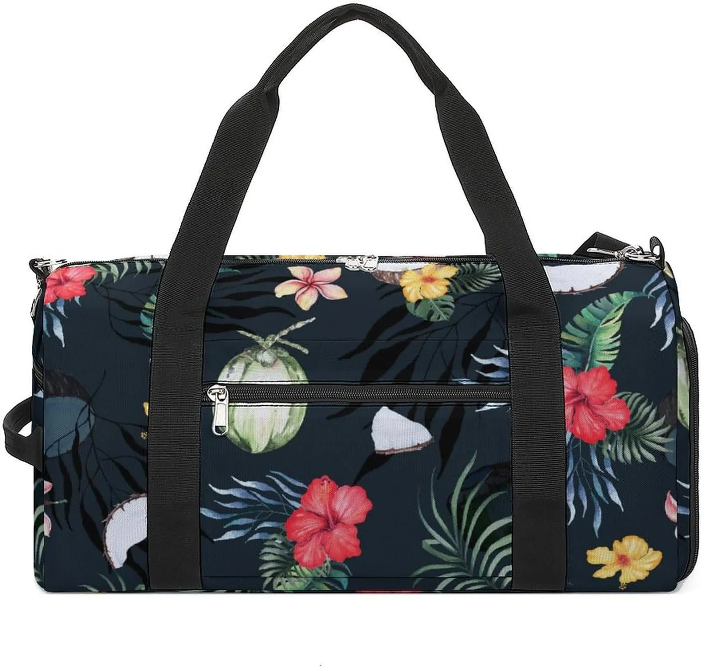 Sport Gym Duffel with Shoe Compartment Wet Pocket, Plumeria-flower-coconut-print Shoulder Travel Bag for Women Men, style-4