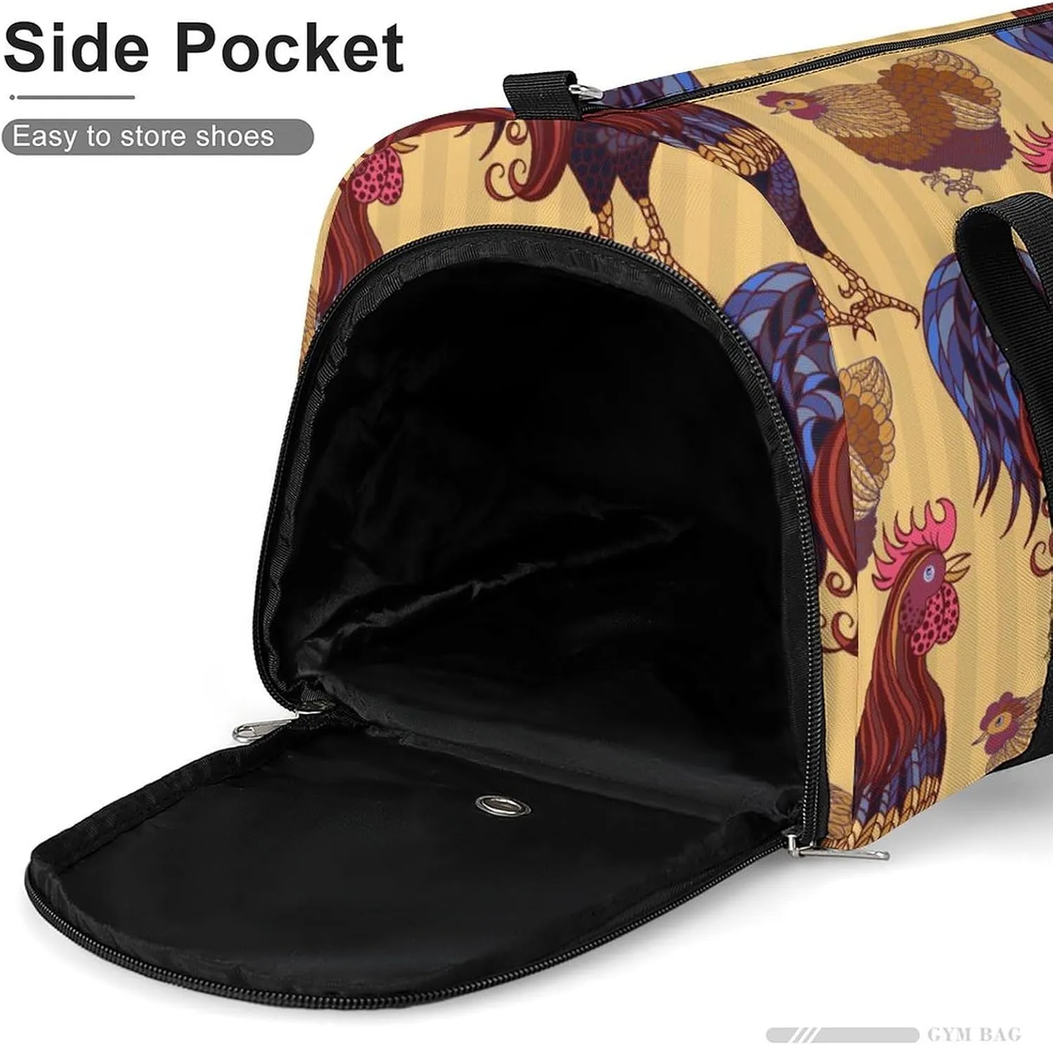 Sport Gym Duffel with Shoe Compartment Wet Pocket, Rooster-hens-chickens-texture Shoulder Travel Bag for Women Men