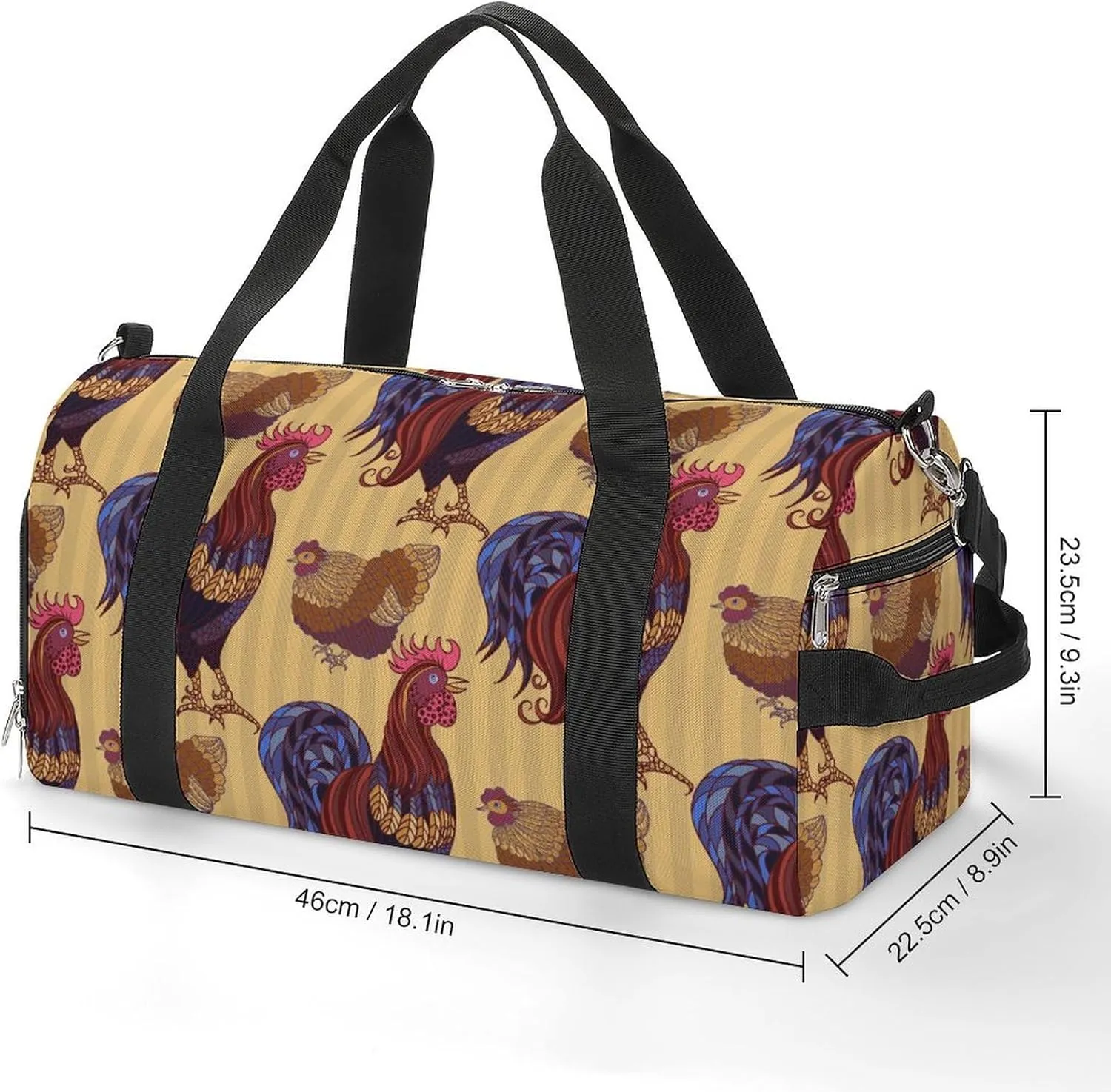 Sport Gym Duffel with Shoe Compartment Wet Pocket, Rooster-hens-chickens-texture Shoulder Travel Bag for Women Men