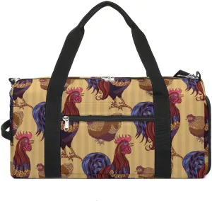 Sport Gym Duffel with Shoe Compartment Wet Pocket, Rooster-hens-chickens-texture Shoulder Travel Bag for Women Men