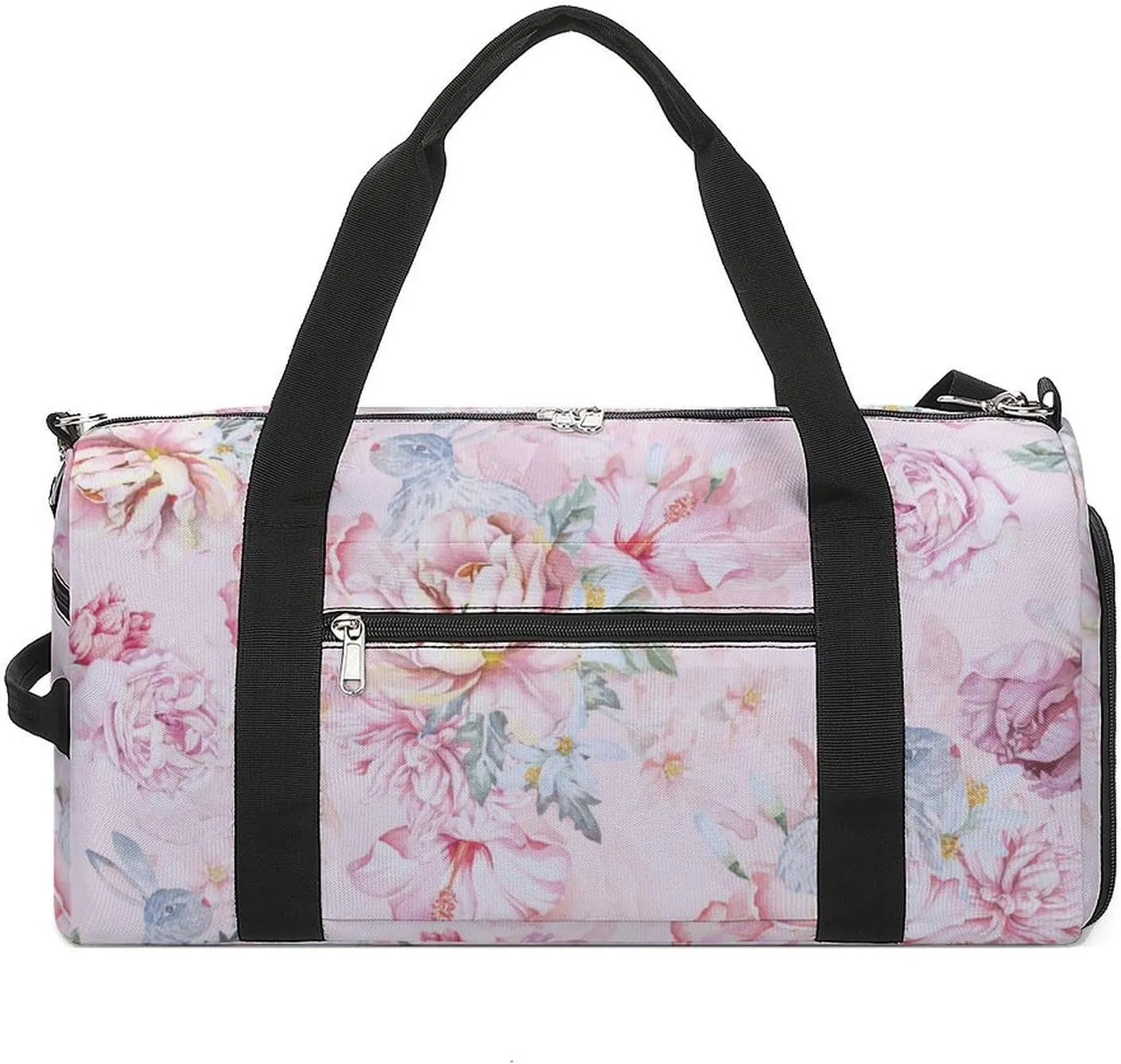 Sport Gym Duffel with Shoe Compartment Wet Pocket, Rose-flora-print Shoulder Travel Bag for Women Men