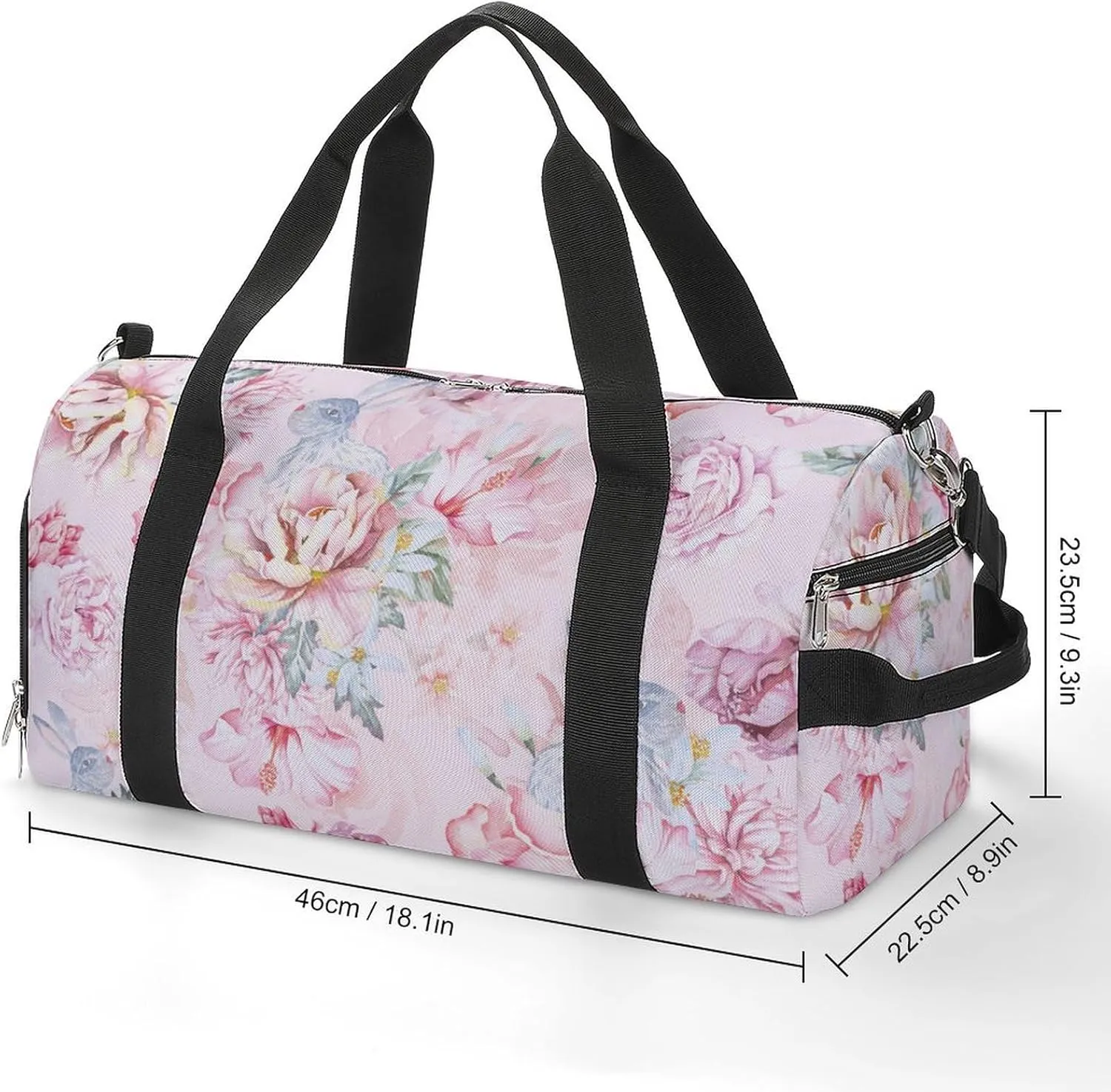 Sport Gym Duffel with Shoe Compartment Wet Pocket, Rose-flora-print Shoulder Travel Bag for Women Men