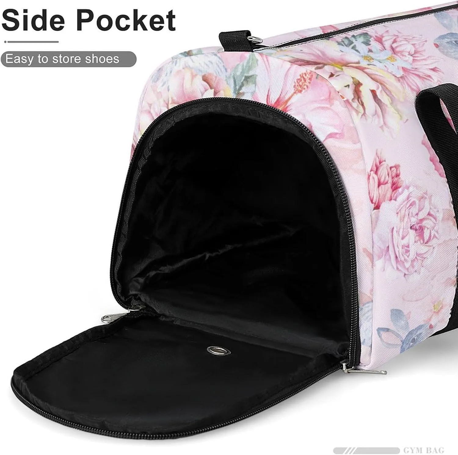Sport Gym Duffel with Shoe Compartment Wet Pocket, Rose-flora-print Shoulder Travel Bag for Women Men