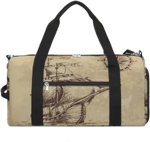 Sport Gym Duffel with Shoe Compartment Wet Pocket, Sailboat Old Paper Shoulder Travel Bag for Women Men