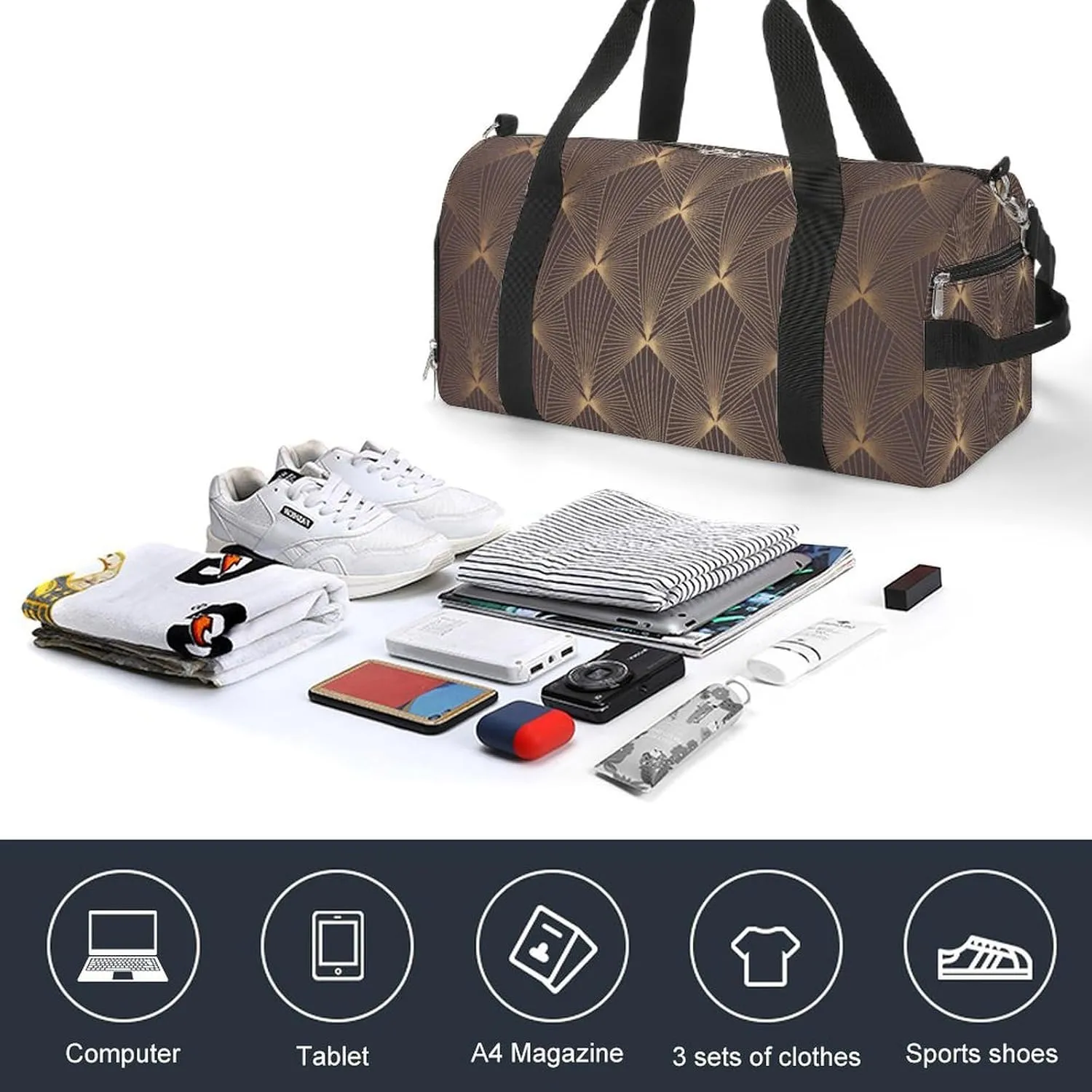 Sport Gym Duffel with Shoe Compartment Wet Pocket, Scales-Vintage-Print Shoulder Travel Bag for Women Men