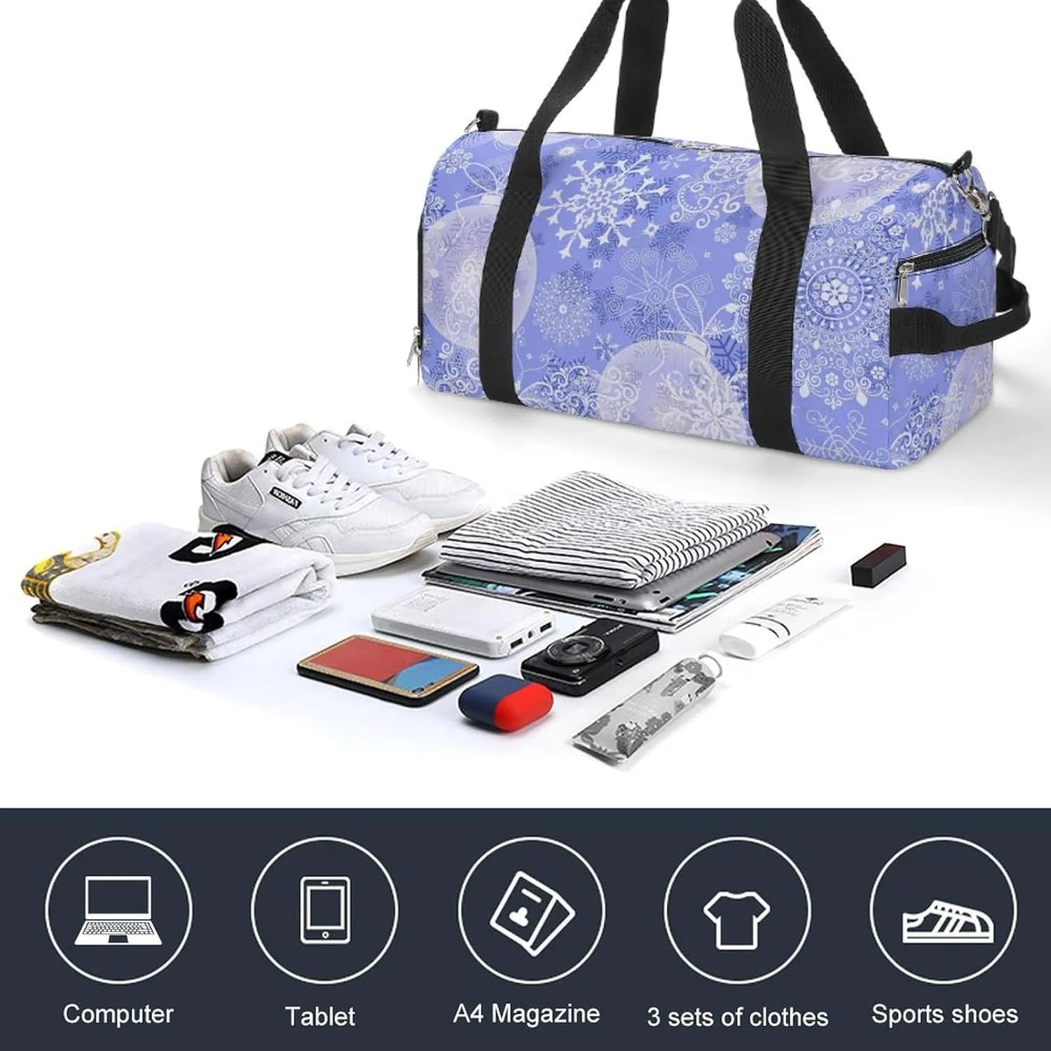 Sport Gym Duffel with Shoe Compartment Wet Pocket, Snowflakes Shoulder Travel Bag for Women Men, style-2