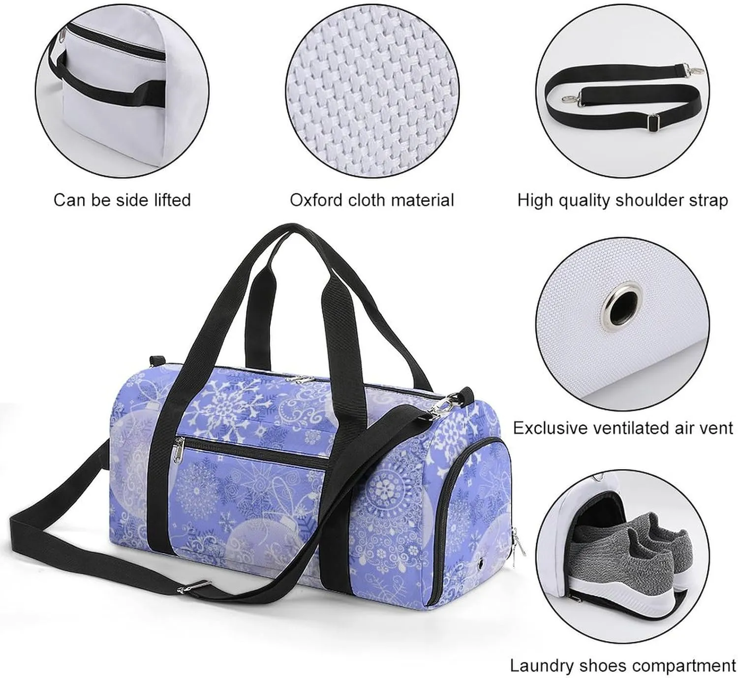 Sport Gym Duffel with Shoe Compartment Wet Pocket, Snowflakes Shoulder Travel Bag for Women Men, style-2