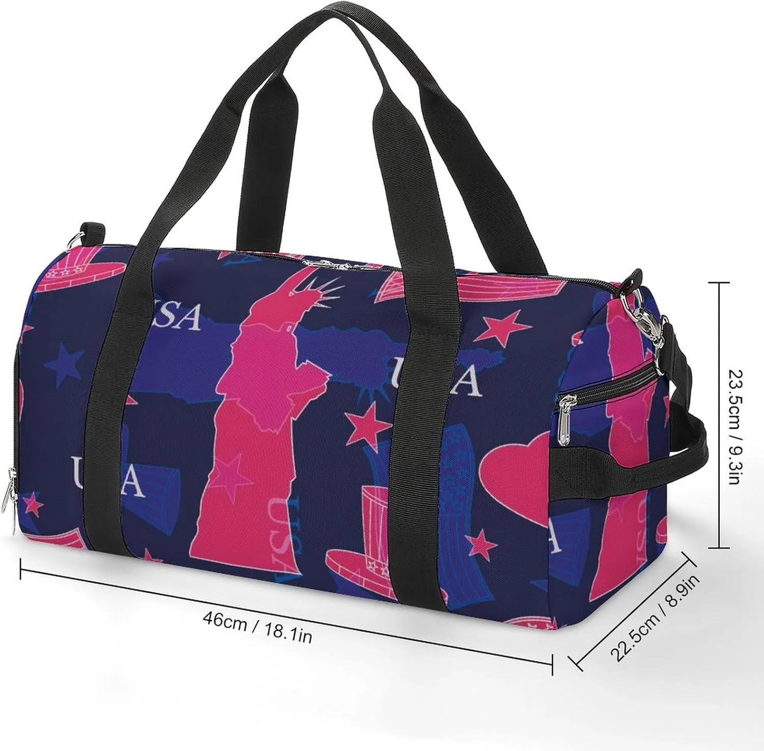 Sport Gym Duffel with Shoe Compartment Wet Pocket, Statue-liberty-stars Shoulder Travel Bag for Women Men, style-2