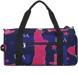 Sport Gym Duffel with Shoe Compartment Wet Pocket, Statue-liberty-stars Shoulder Travel Bag for Women Men, style-2