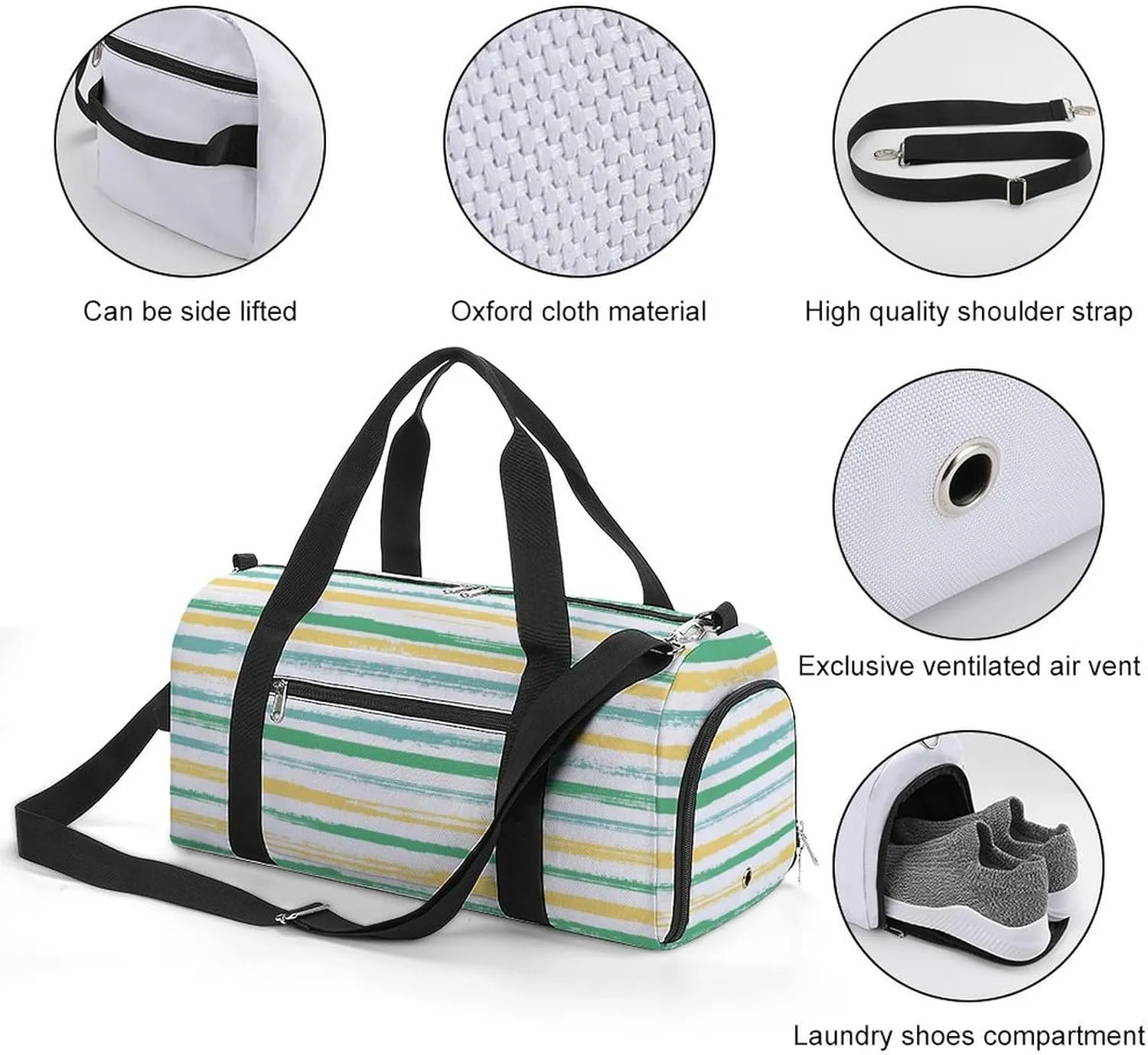 Sport Gym Duffel with Shoe Compartment Wet Pocket, Stripes-watercolor Shoulder Travel Bag for Women Men, style-3