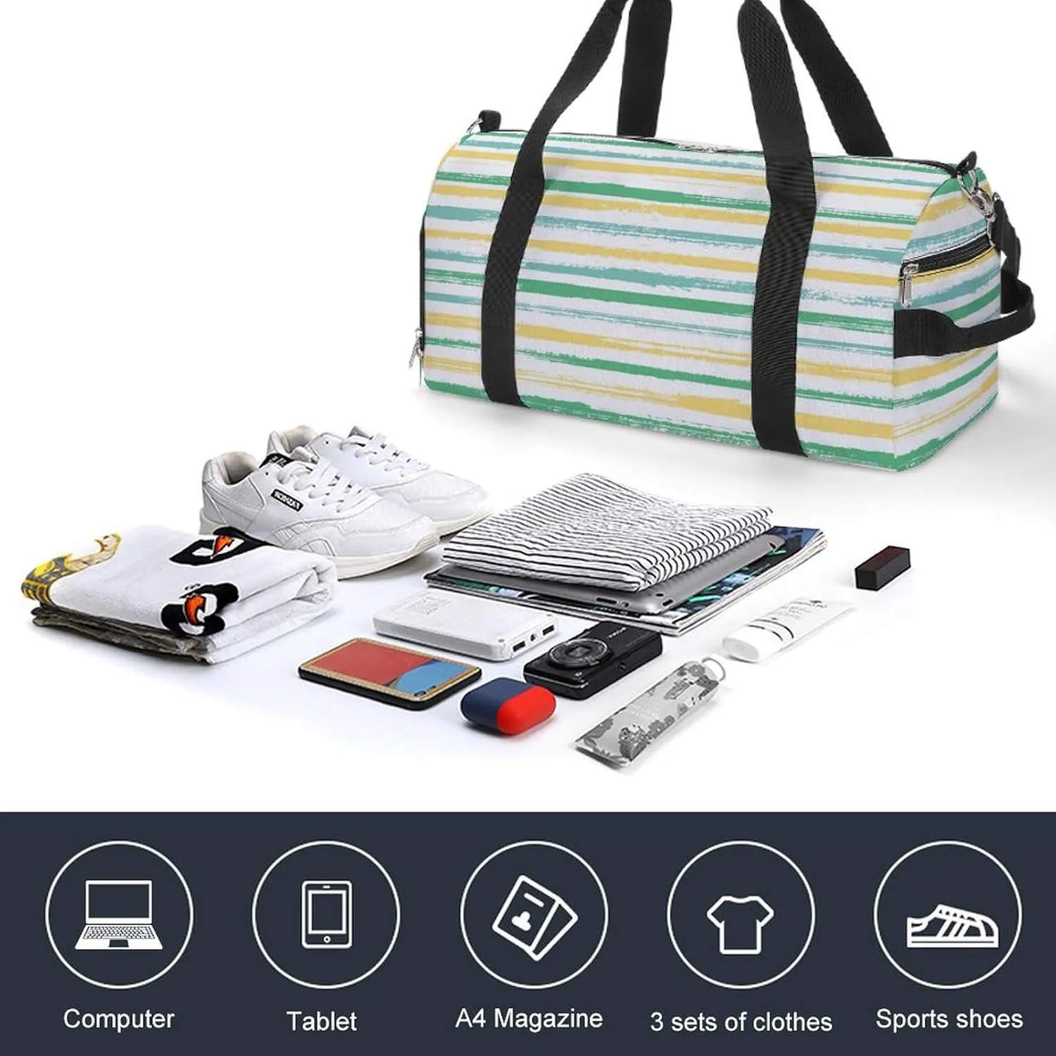 Sport Gym Duffel with Shoe Compartment Wet Pocket, Stripes-watercolor Shoulder Travel Bag for Women Men, style-3
