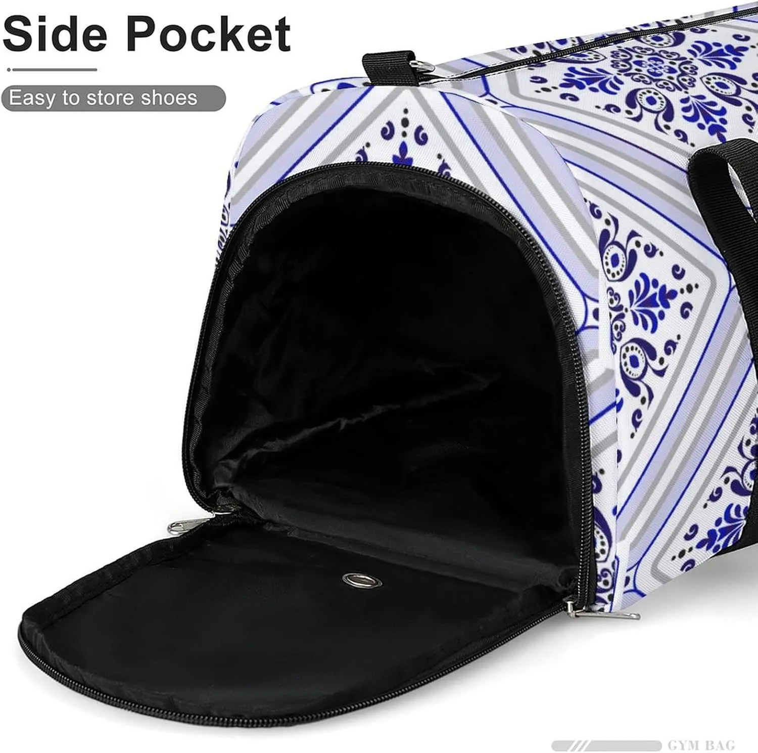 Sport Gym Duffel with Shoe Compartment Wet Pocket, Tile-blue Print Shoulder Travel Bag for Women Men, style-1