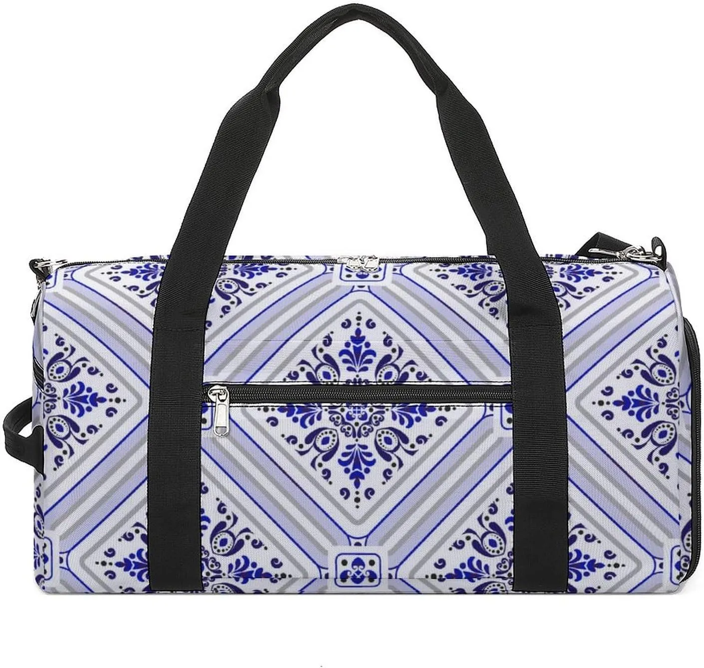 Sport Gym Duffel with Shoe Compartment Wet Pocket, Tile-blue Print Shoulder Travel Bag for Women Men, style-1