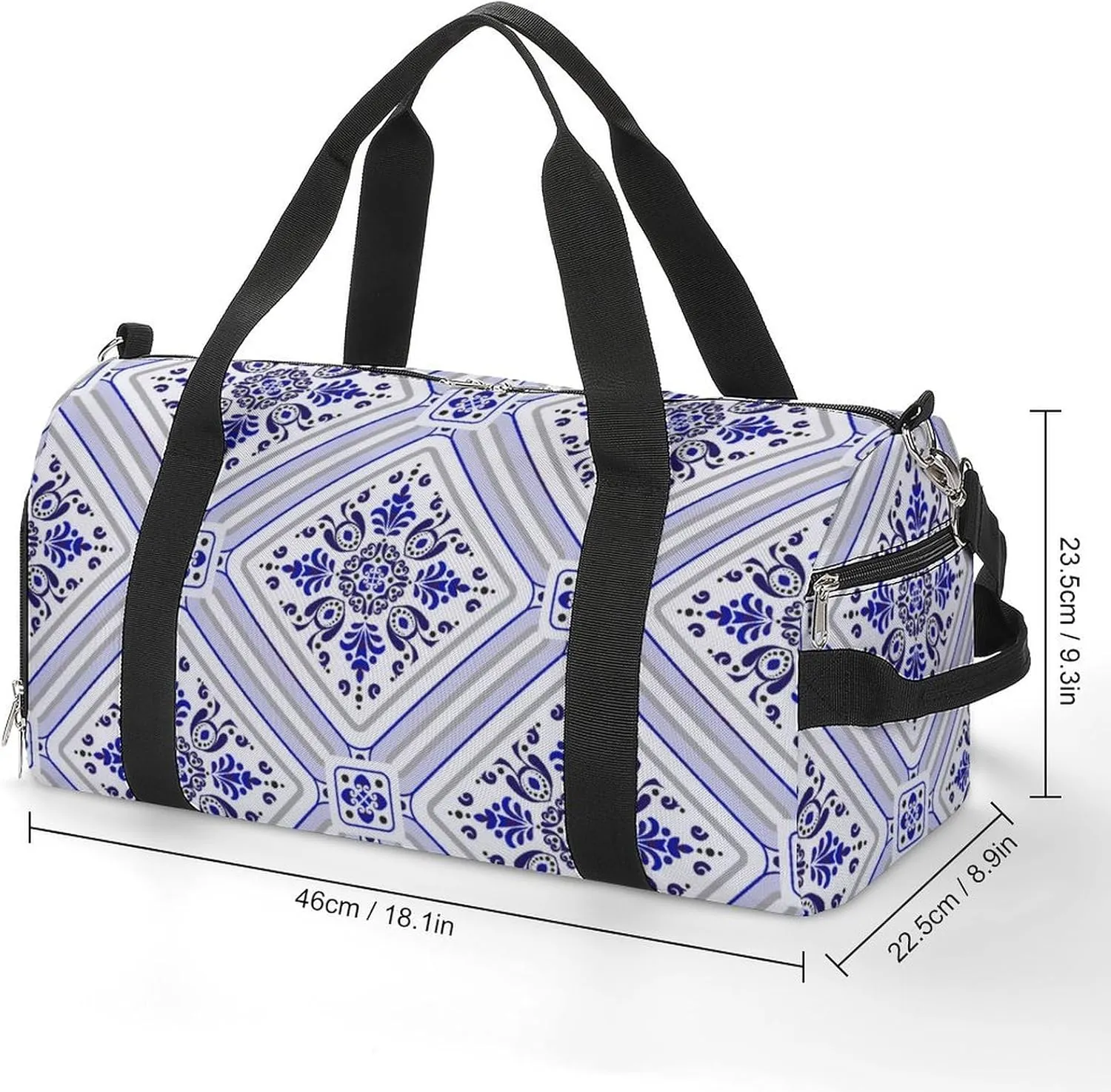 Sport Gym Duffel with Shoe Compartment Wet Pocket, Tile-blue Print Shoulder Travel Bag for Women Men, style-1