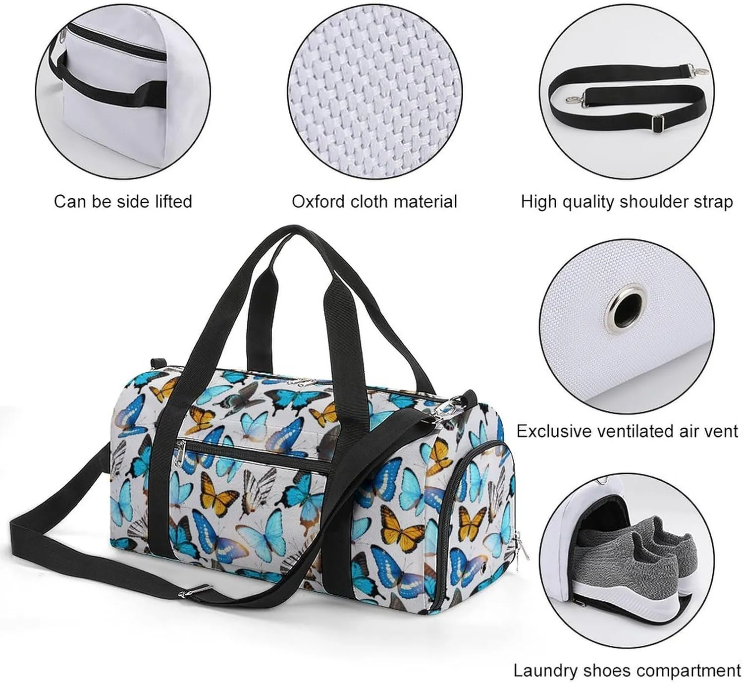 Sport Gym Duffel with Shoe Compartment Wet Pocket, Tropic-butterflies Shoulder Travel Bag for Women Men, style-4