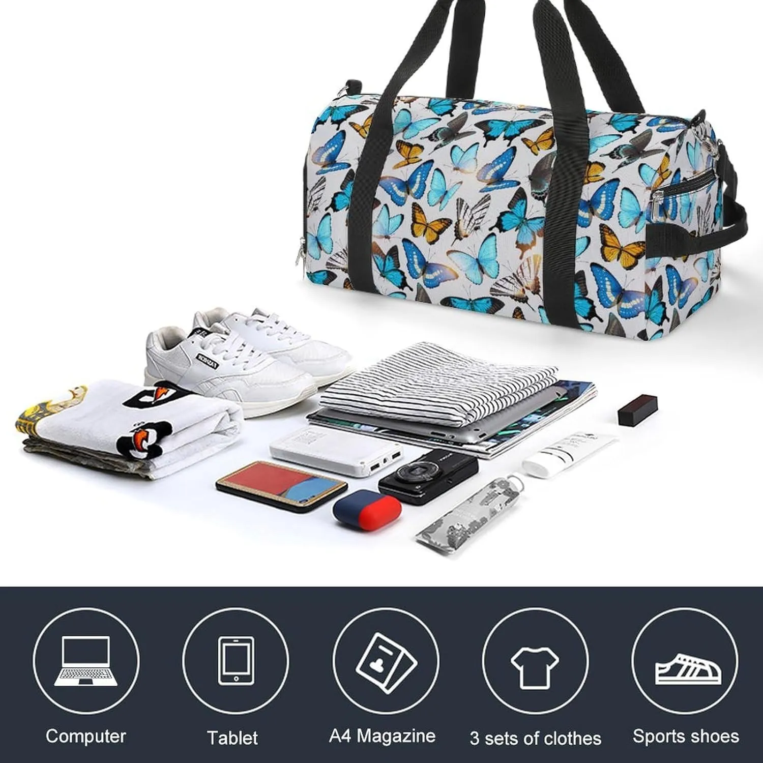 Sport Gym Duffel with Shoe Compartment Wet Pocket, Tropic-butterflies Shoulder Travel Bag for Women Men, style-4