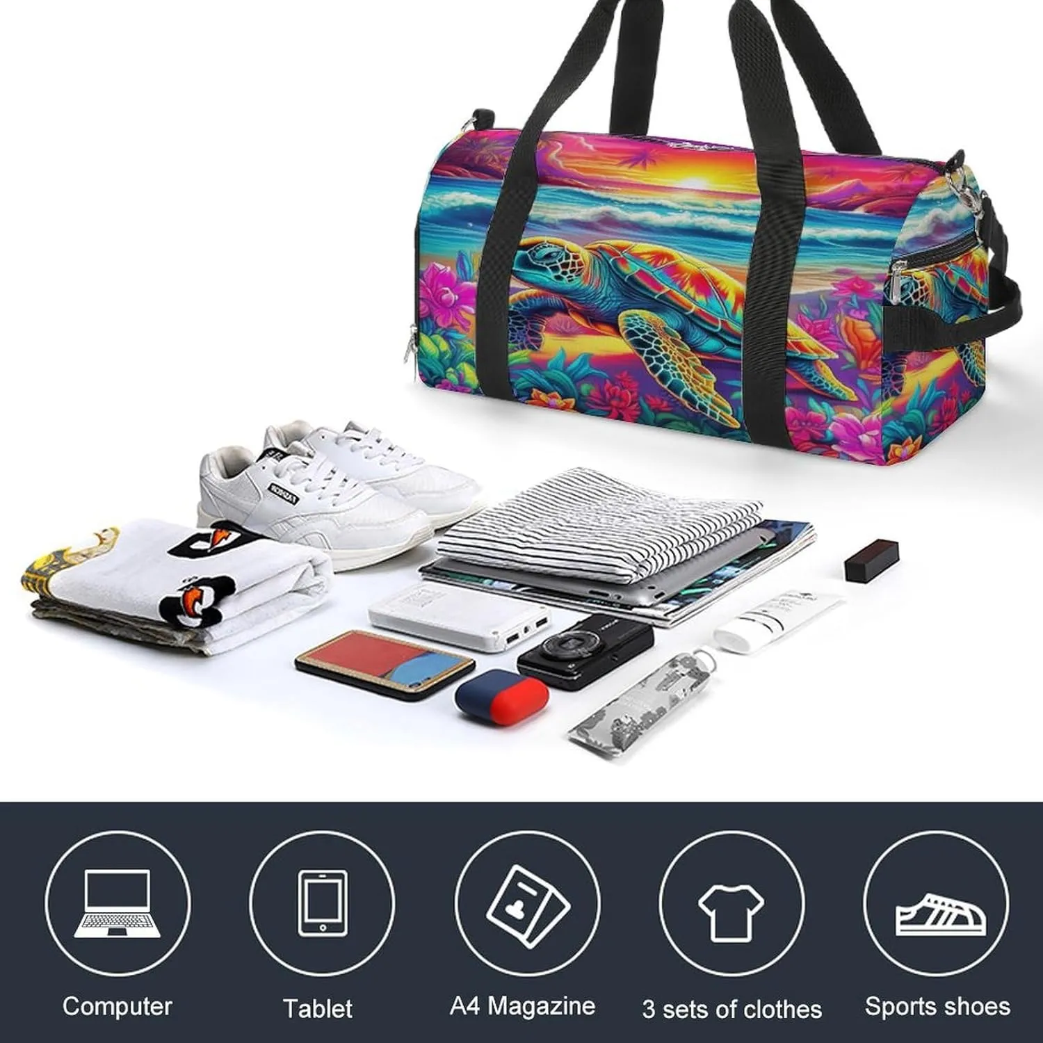 Sport Gym Duffel with Shoe Compartment Wet Pocket, Turtle-beach Shoulder Travel Bag for Women Men, style-2