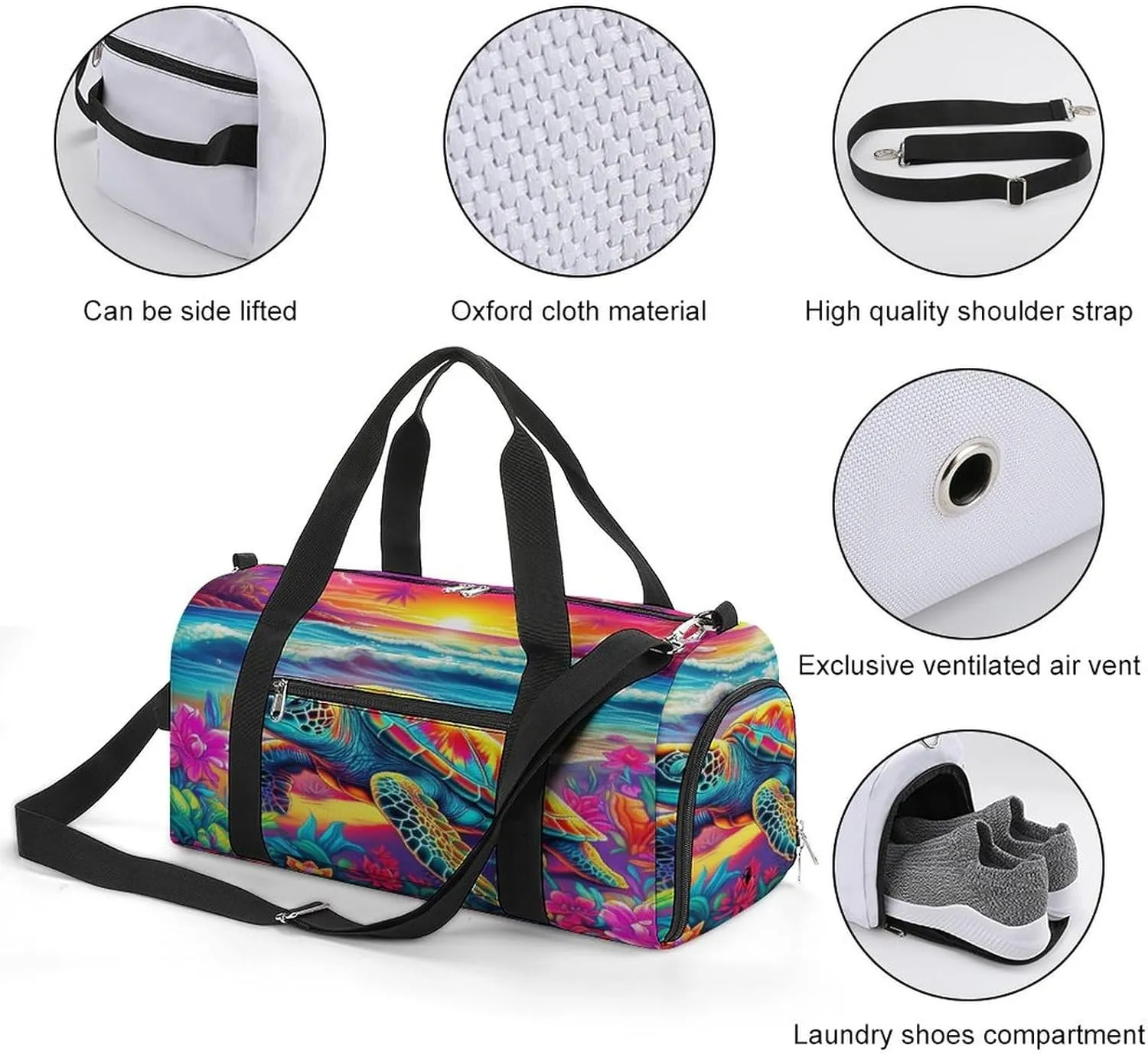 Sport Gym Duffel with Shoe Compartment Wet Pocket, Turtle-beach Shoulder Travel Bag for Women Men, style-2