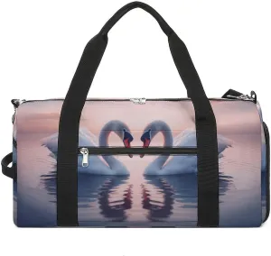 Sport Gym Duffel with Shoe Compartment Wet Pocket, Two-swans-water Shoulder Travel Bag for Women Men
