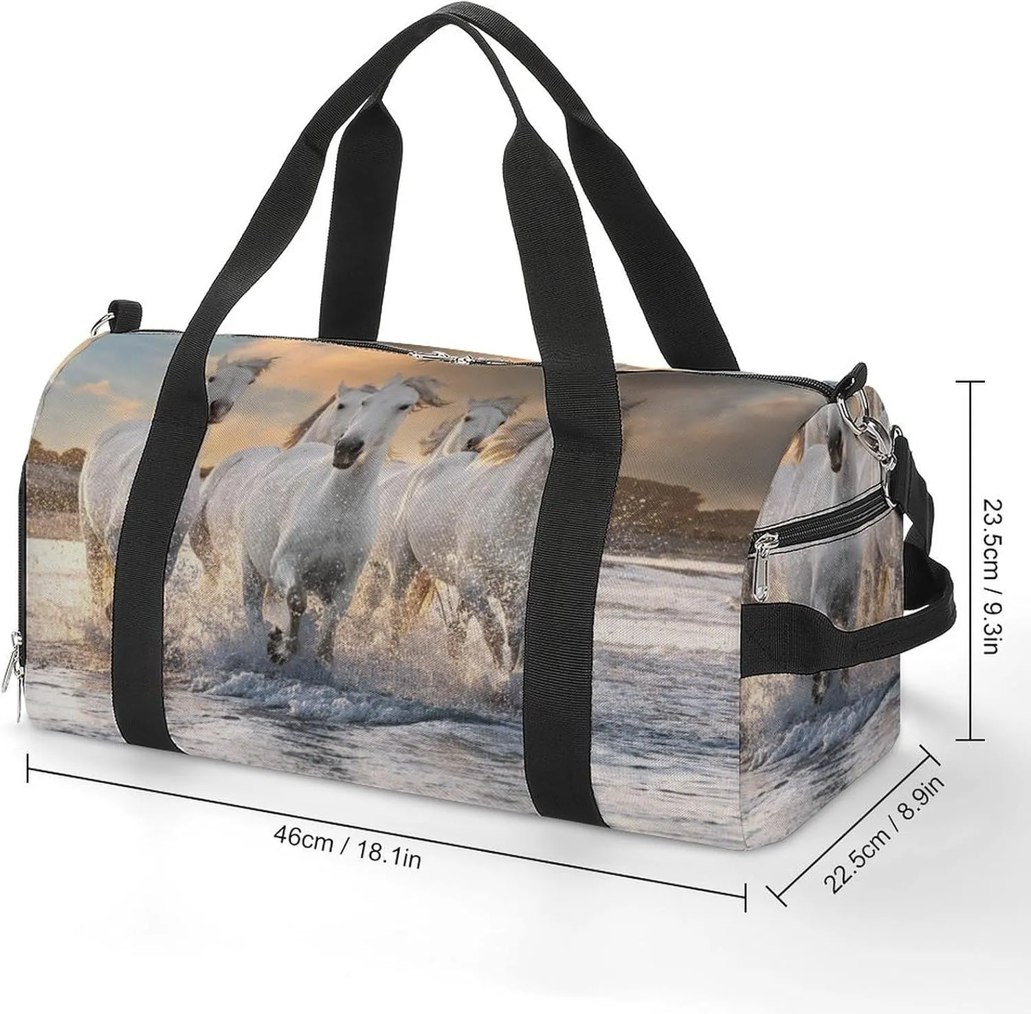 Sport Gym Duffel with Shoe Compartment Wet Pocket, White-horse Shoulder Travel Bag for Women Men