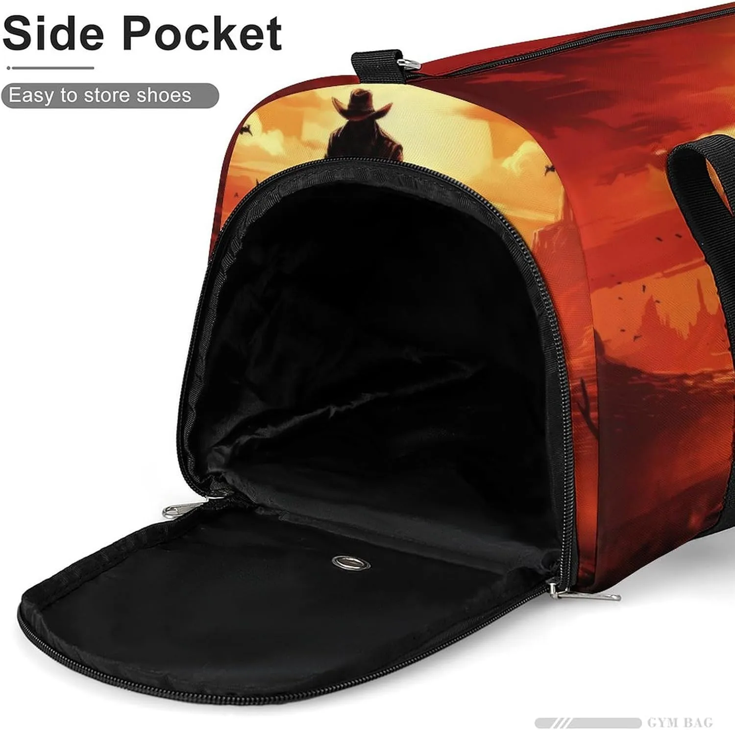 Sport Gym Duffel with Shoe Compartment Wet Pocket, Wild-west-cowboy-sunset Shoulder Travel Bag for Women Men