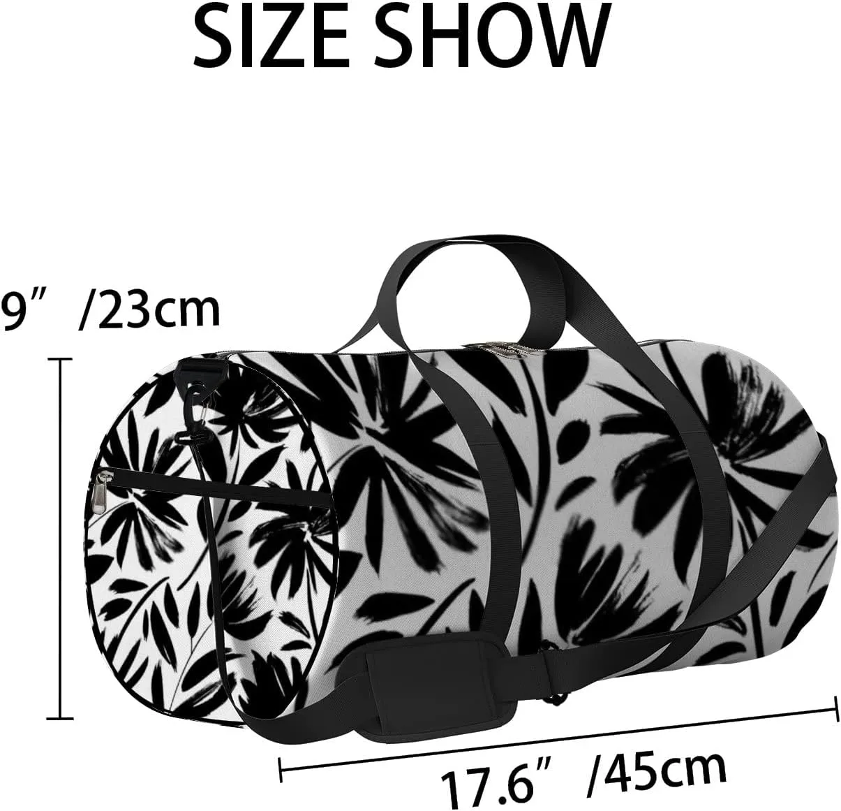 Sports Gym Bag for Women and Men Waterproof Black Hand Drawn Silhouettes of Spring Flowers Duffel Bag Lightweight Carryon Traveling Boarding Gripsack