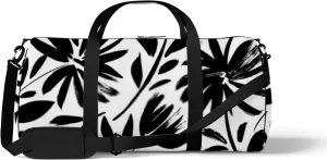 Sports Gym Bag for Women and Men Waterproof Black Hand Drawn Silhouettes of Spring Flowers Duffel Bag Lightweight Carryon Traveling Boarding Gripsack