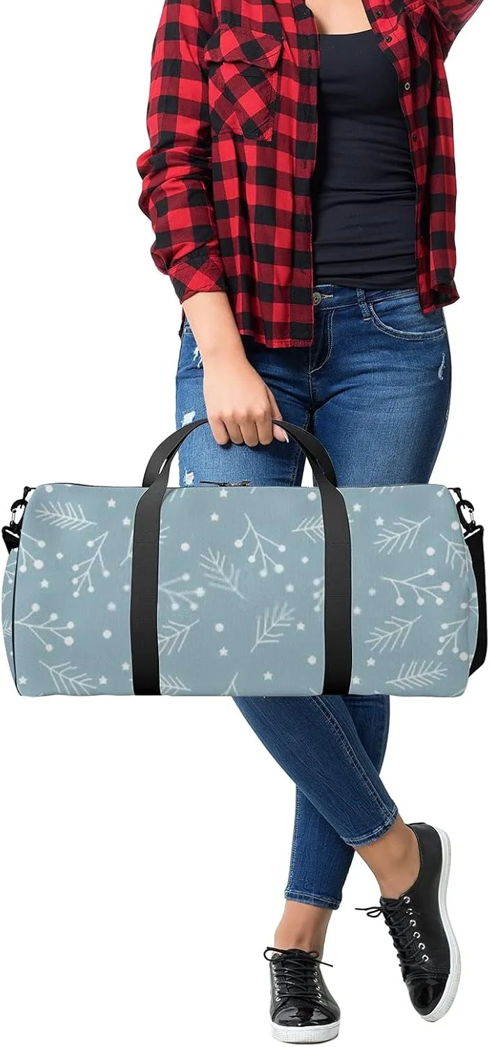 Sports Gym Bag for Women and Men Waterproof Christmas Spruce Branches Berries Stars Duffel Bag Lightweight Carryon Traveling Boarding Gripsack
