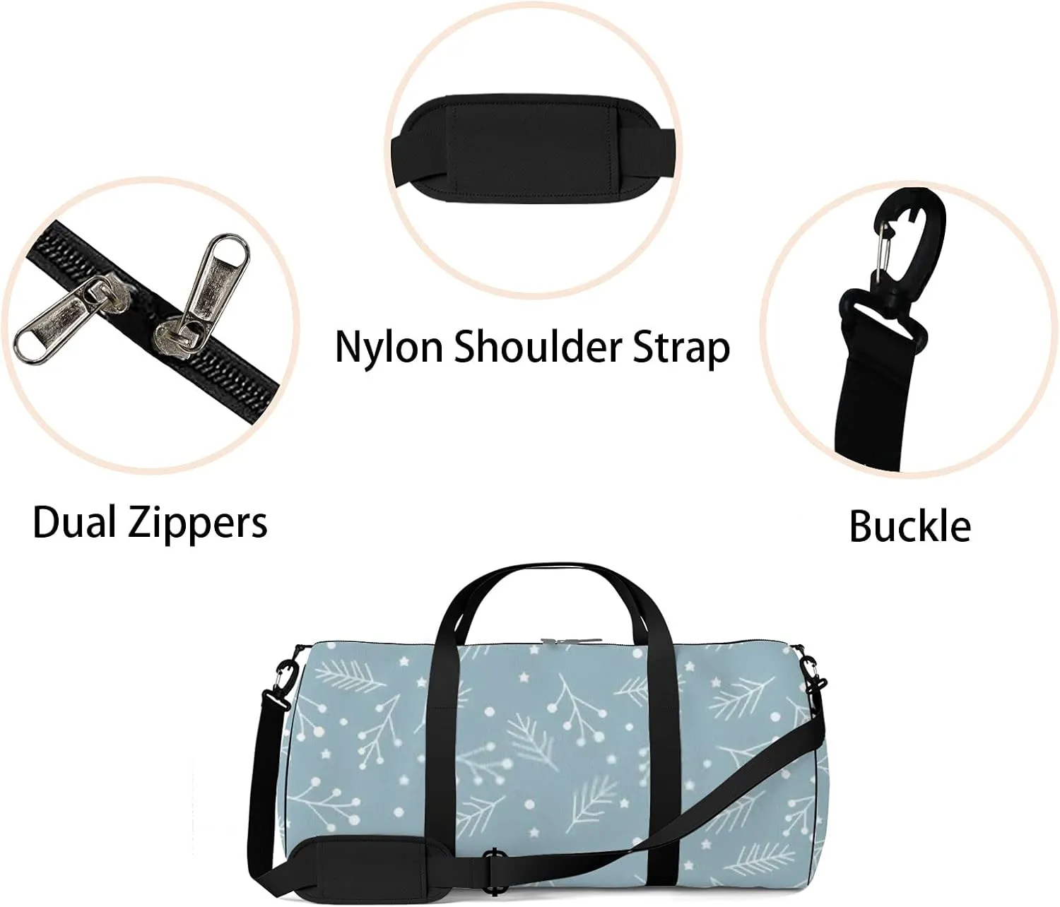 Sports Gym Bag for Women and Men Waterproof Christmas Spruce Branches Berries Stars Duffel Bag Lightweight Carryon Traveling Boarding Gripsack