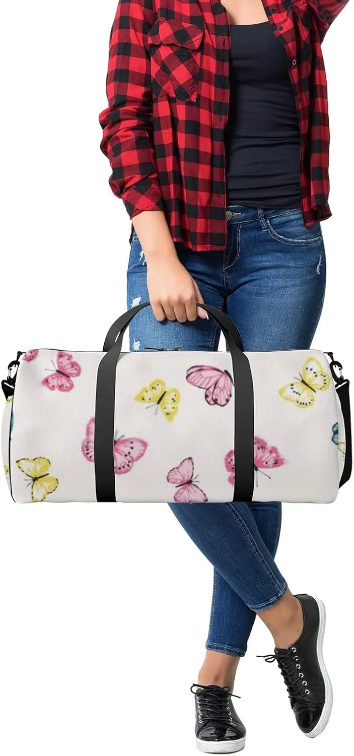 Sports Gym Bag for Women and Men Waterproof Colorful Butterfly Duffel Bag Lightweight Carryon Traveling Boarding Gripsack