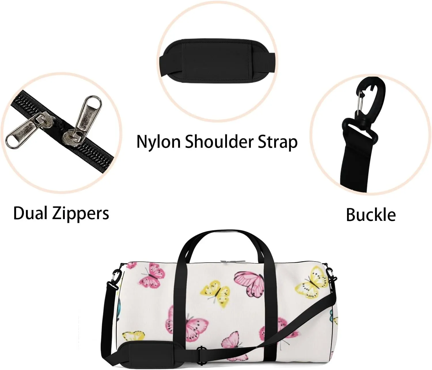 Sports Gym Bag for Women and Men Waterproof Colorful Butterfly Duffel Bag Lightweight Carryon Traveling Boarding Gripsack