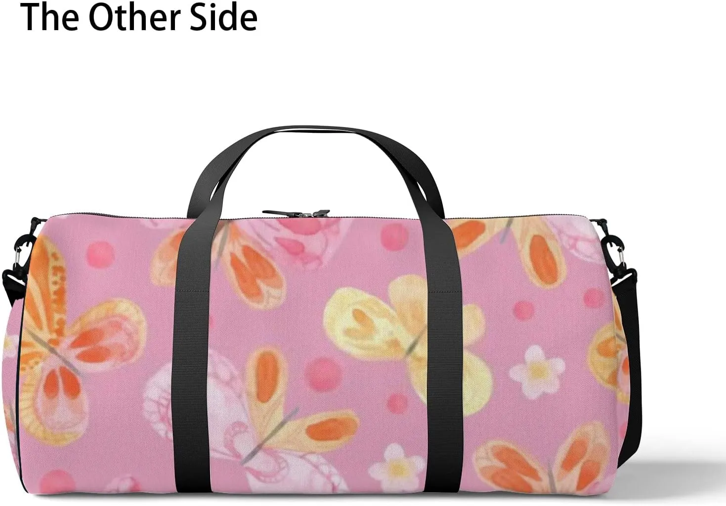 Sports Gym Bag for Women and Men Waterproof Cute Cartoon Butterflies Flowers Pink Duffel Bag Lightweight Carryon Traveling Boarding Gripsack
