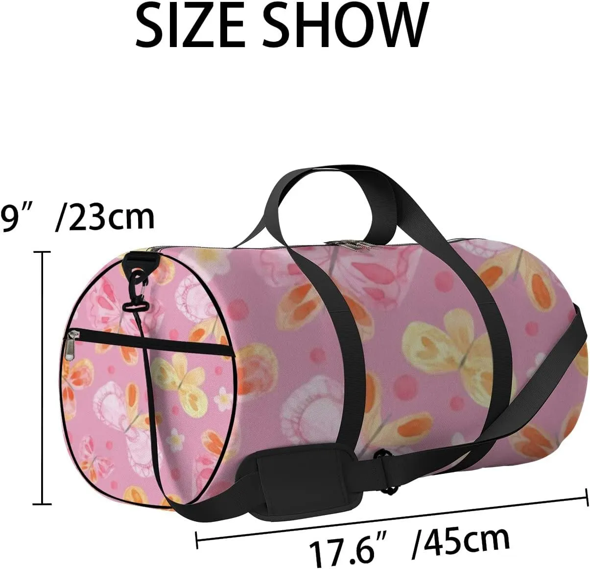 Sports Gym Bag for Women and Men Waterproof Cute Cartoon Butterflies Flowers Pink Duffel Bag Lightweight Carryon Traveling Boarding Gripsack
