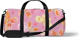 Sports Gym Bag for Women and Men Waterproof Cute Cartoon Butterflies Flowers Pink Duffel Bag Lightweight Carryon Traveling Boarding Gripsack