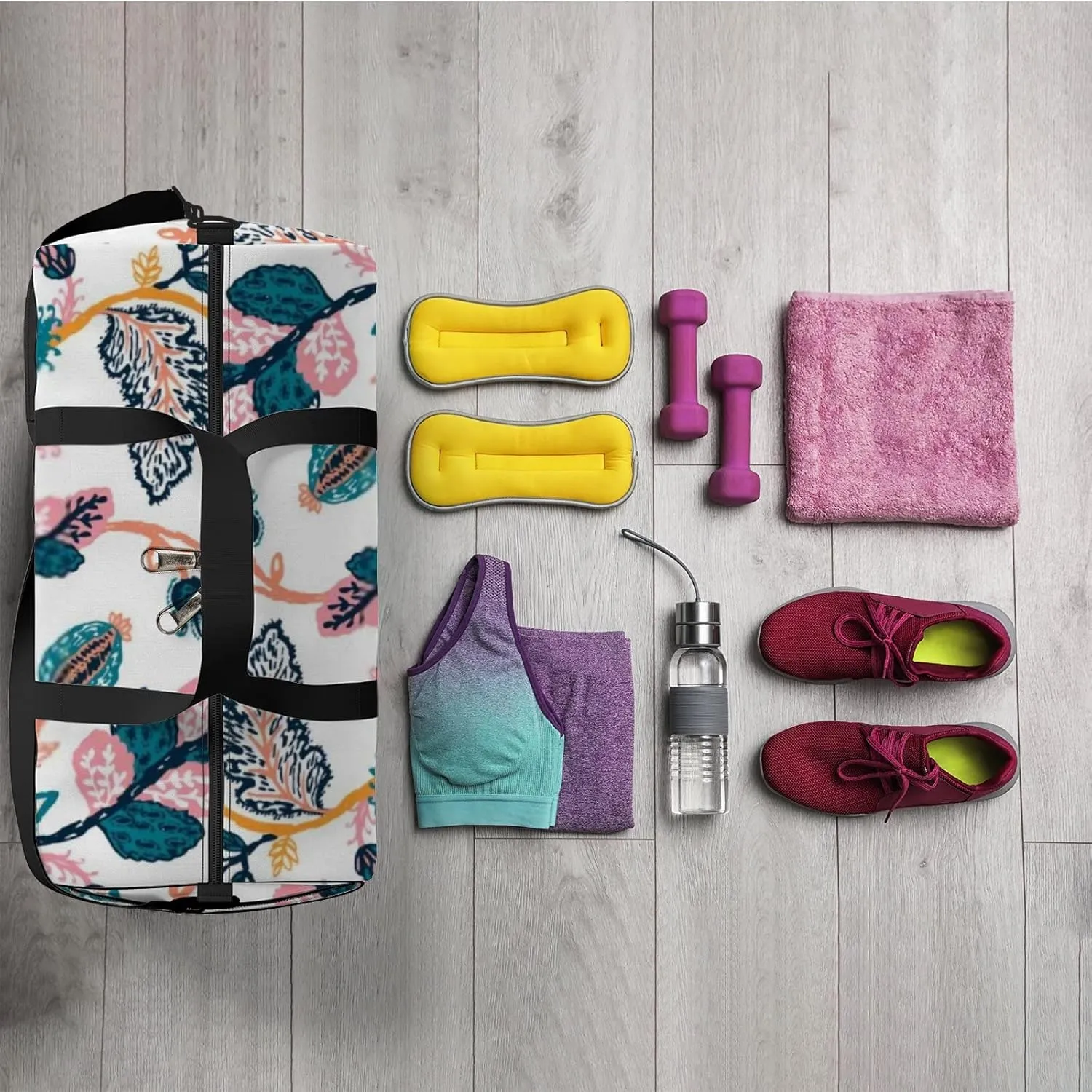 Sports Gym Bag for Women and Men Waterproof Fantasy Floral Paisley Style Duffel Bag Lightweight Carryon Traveling Boarding Gripsack