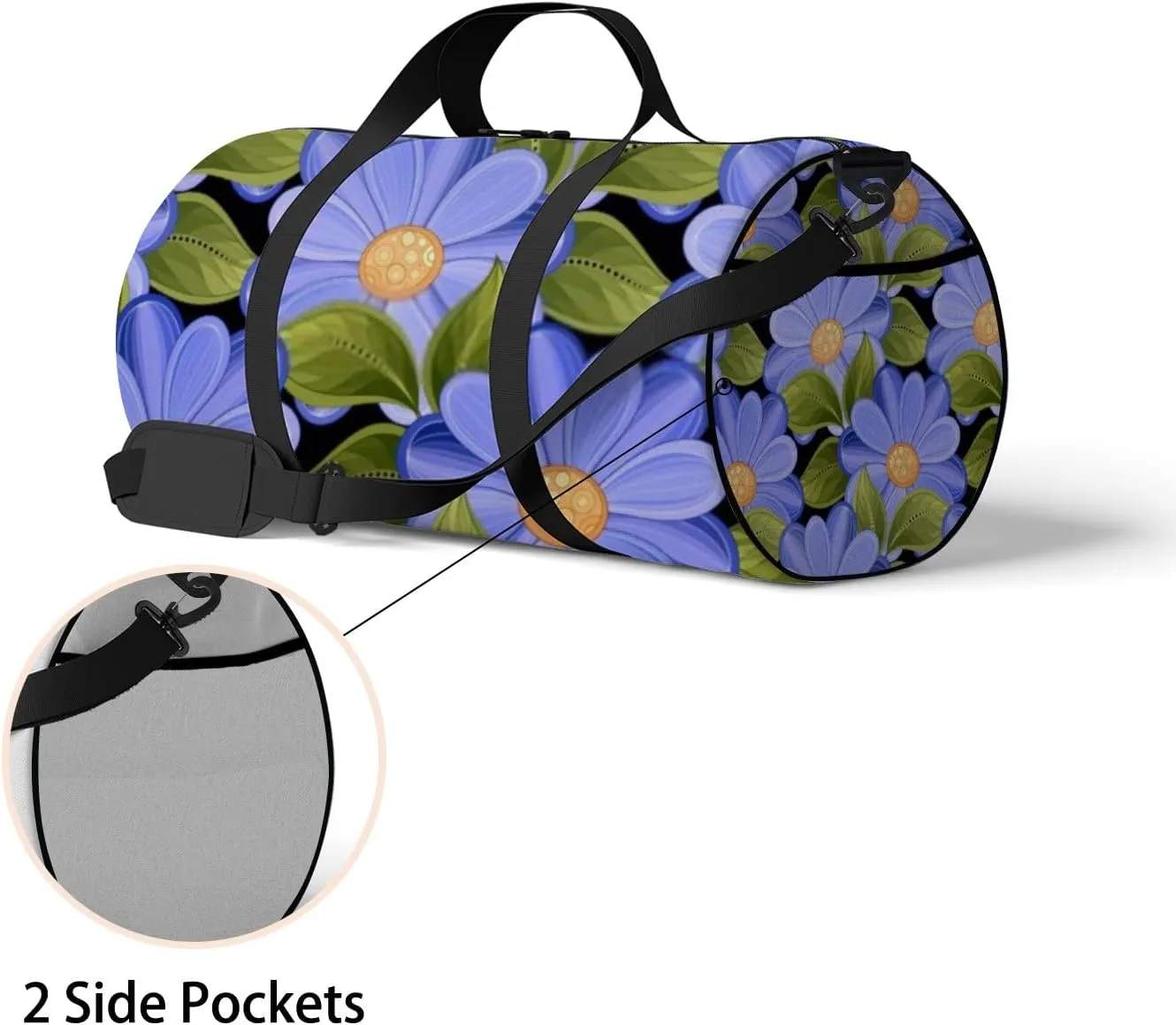 Sports Gym Bag for Women and Men Waterproof Floral Pattern Hand Drawn Style Purple Duffel Bag Lightweight Carryon Traveling Boarding Gripsack