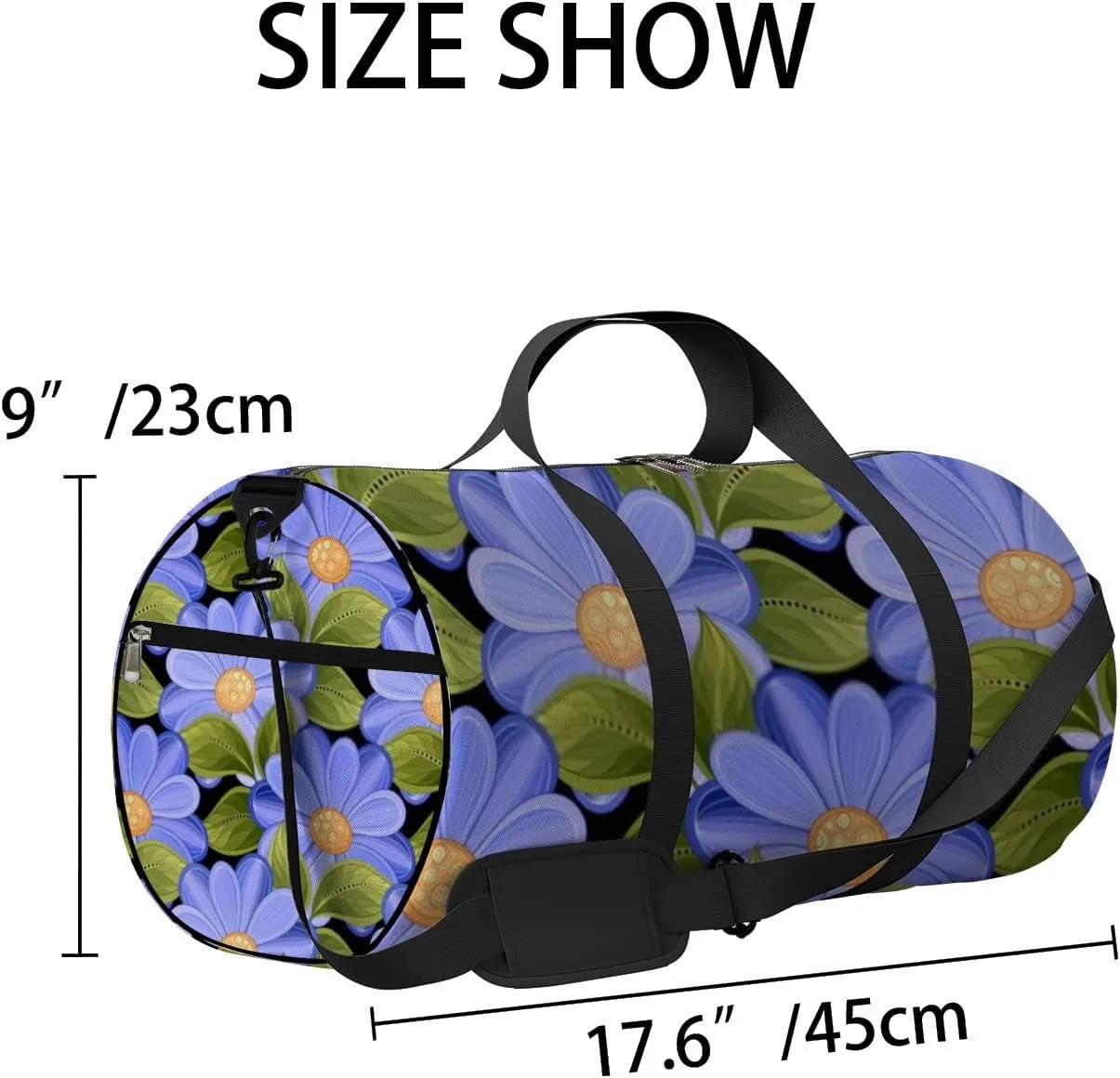 Sports Gym Bag for Women and Men Waterproof Floral Pattern Hand Drawn Style Purple Duffel Bag Lightweight Carryon Traveling Boarding Gripsack