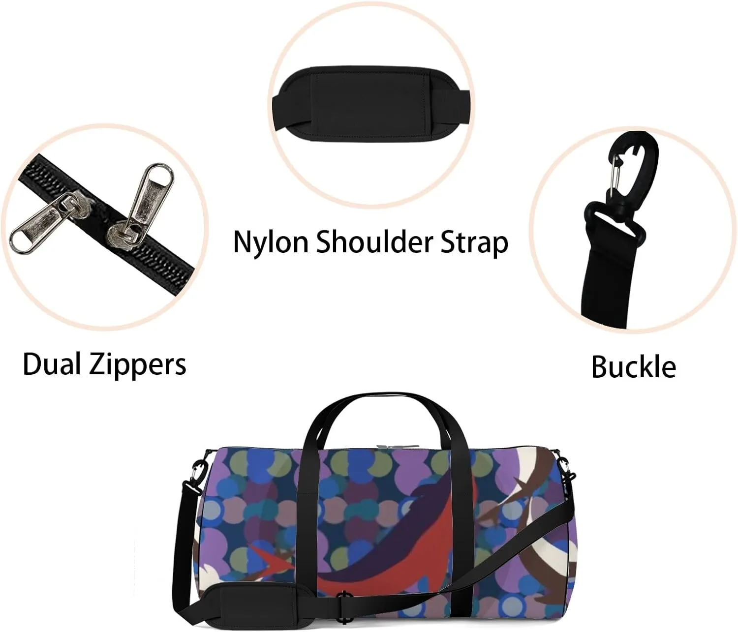 Sports Gym Bag for Women and Men Waterproof Hand Drawn Dolphins Coloful Duffel Bag Lightweight Carryon Traveling Boarding Gripsack