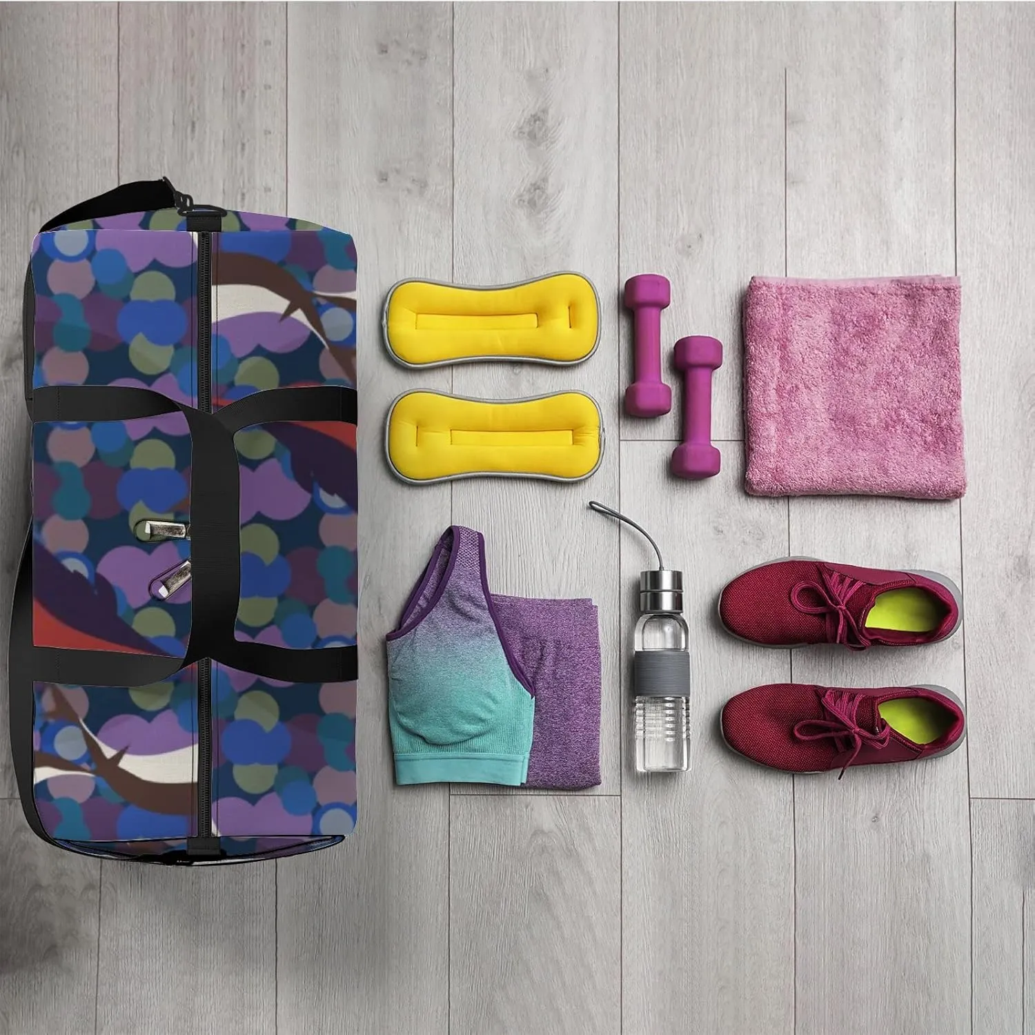 Sports Gym Bag for Women and Men Waterproof Hand Drawn Dolphins Coloful Duffel Bag Lightweight Carryon Traveling Boarding Gripsack