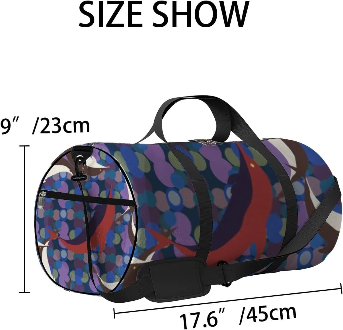 Sports Gym Bag for Women and Men Waterproof Hand Drawn Dolphins Coloful Duffel Bag Lightweight Carryon Traveling Boarding Gripsack