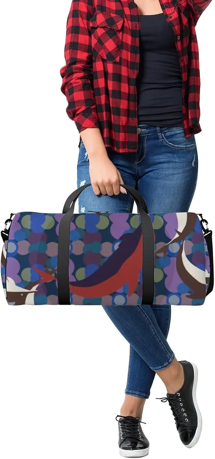 Sports Gym Bag for Women and Men Waterproof Hand Drawn Dolphins Coloful Duffel Bag Lightweight Carryon Traveling Boarding Gripsack